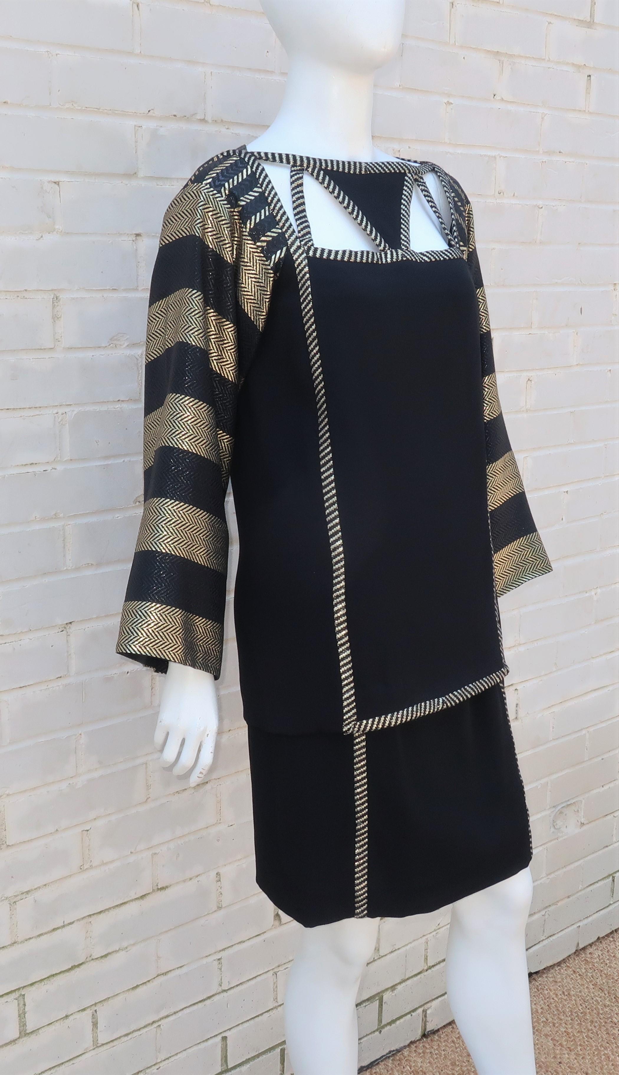 Bob Mackie Black & Gold Lamé Dress, 1970’s 1