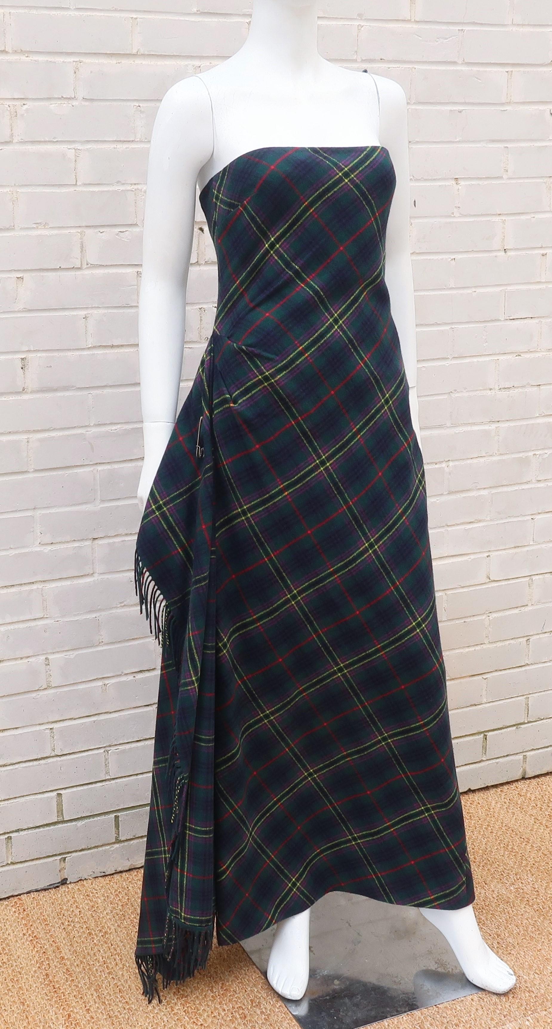 Black Ralph Lauren Cashmere Blend Tartan Plaid Evening Dress
