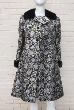 1960’s Lillie Rubin Silver Lamé & Black Metallic Dress & Coat With Mink Trim