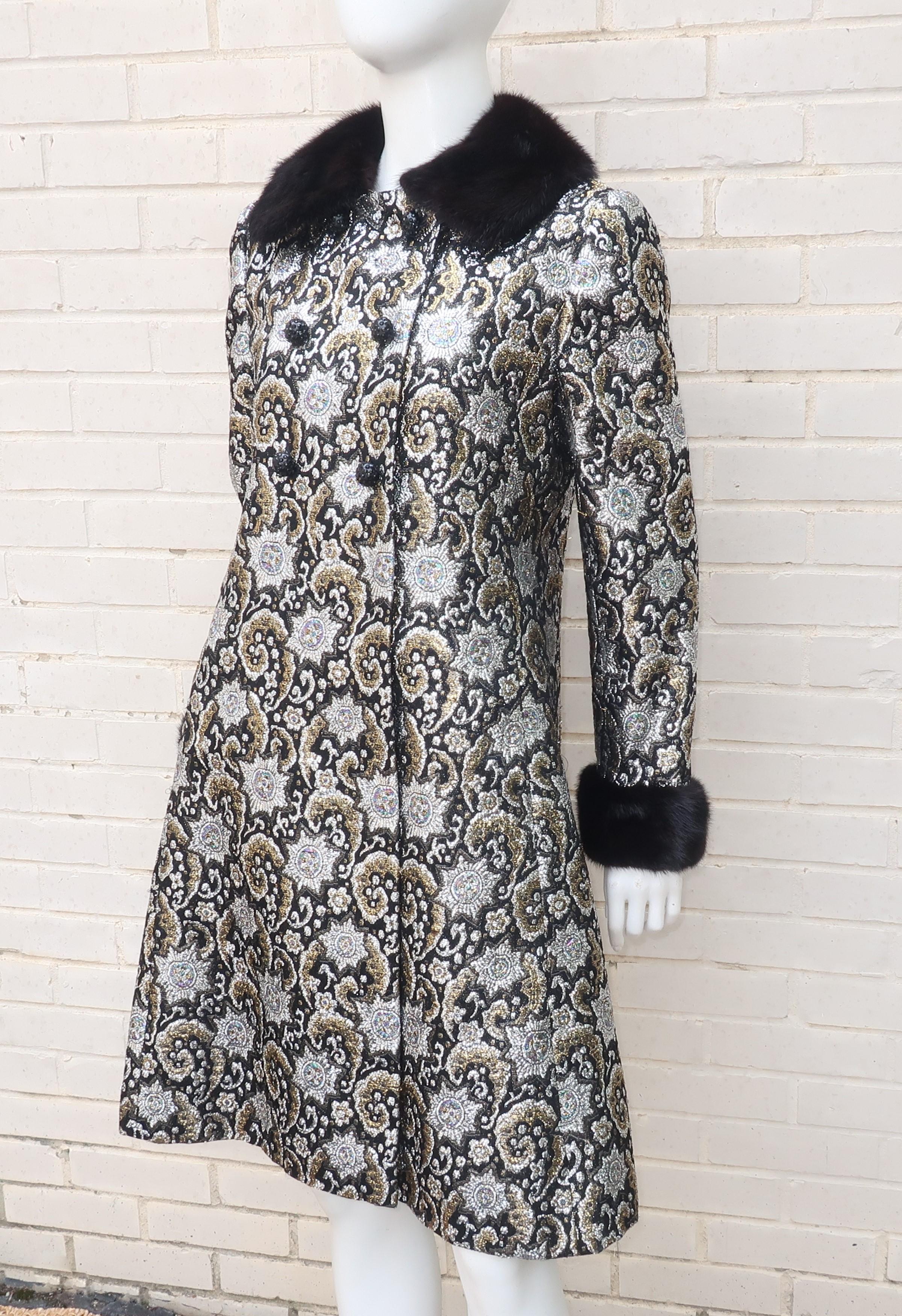 1960’s Lillie Rubin Silver Lamé & Black Metallic Dress & Coat With Mink Trim 4