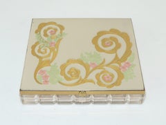 C. 1950 Wadsworth Silber & Gold Metall Puderdose mit Lucite Basis