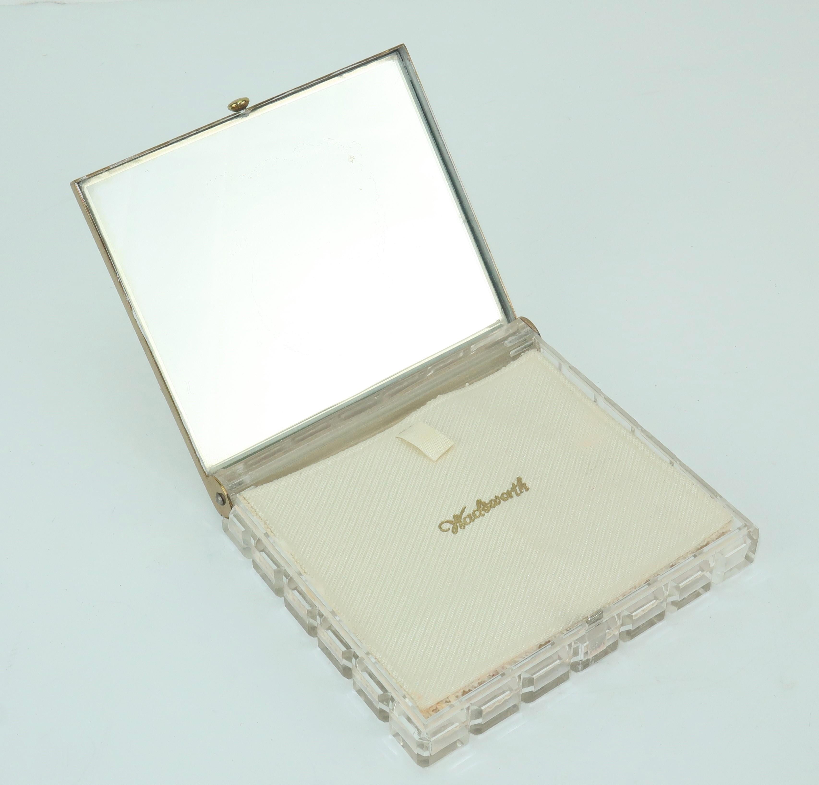 C. 1950 Wadsworth Silver & Gold Metal Powder Compact With Lucite Base 2