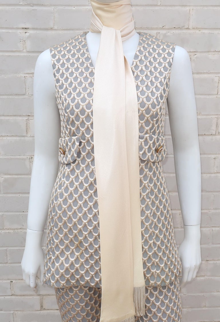 1960’s Saks Fifth Avenue Mod Metallic Vest Pant Suit at 1stDibs
