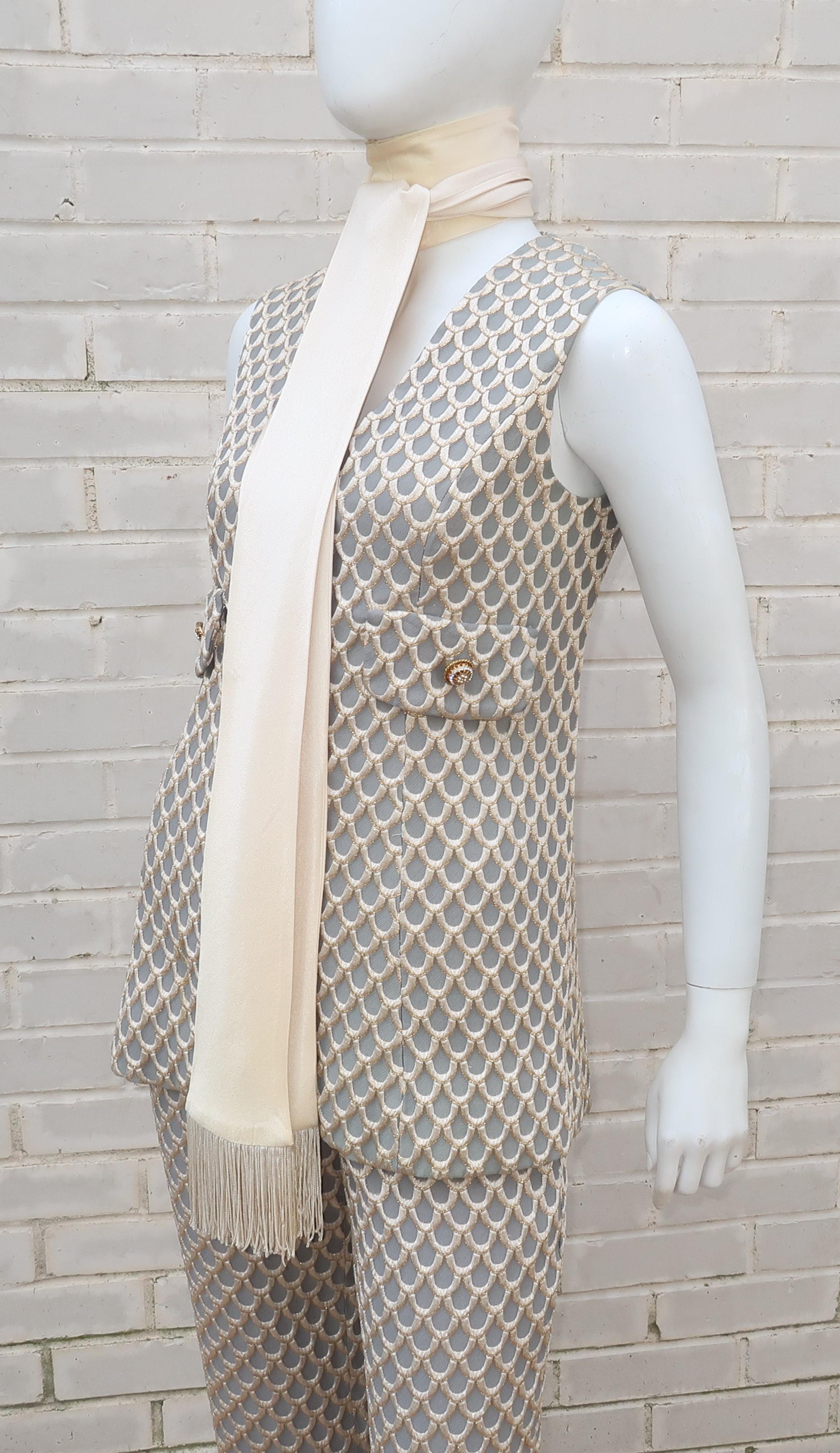 1960’s Saks Fifth Avenue Mod Metallic Vest Pant Suit 4