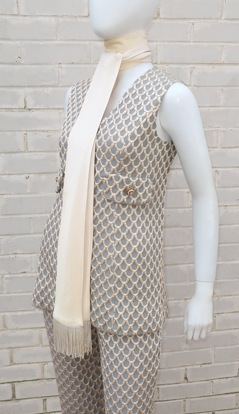 1960’s Saks Fifth Avenue Mod Metallic Vest Pant Suit at 1stDibs