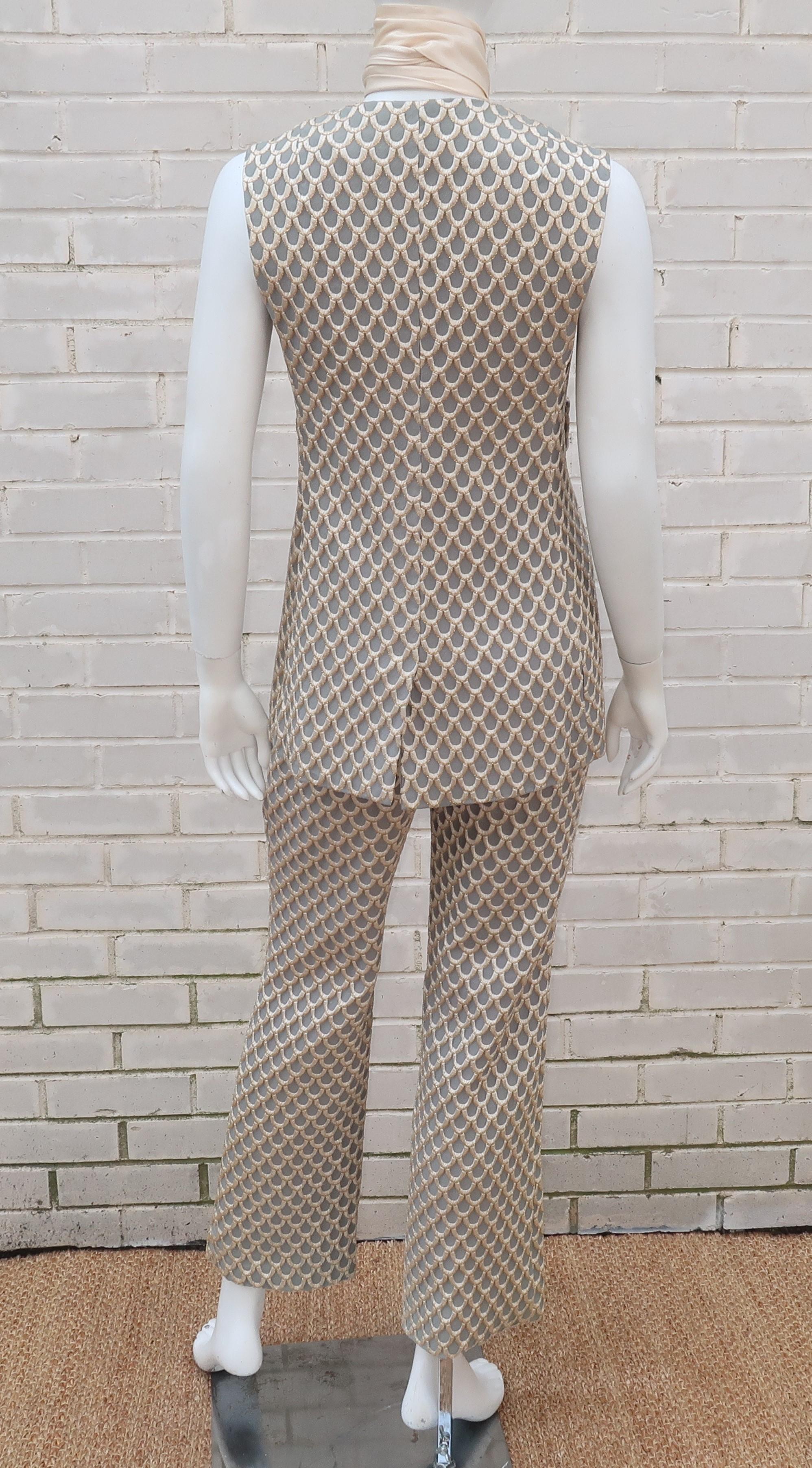 1960’s Saks Fifth Avenue Mod Metallic Vest Pant Suit 5