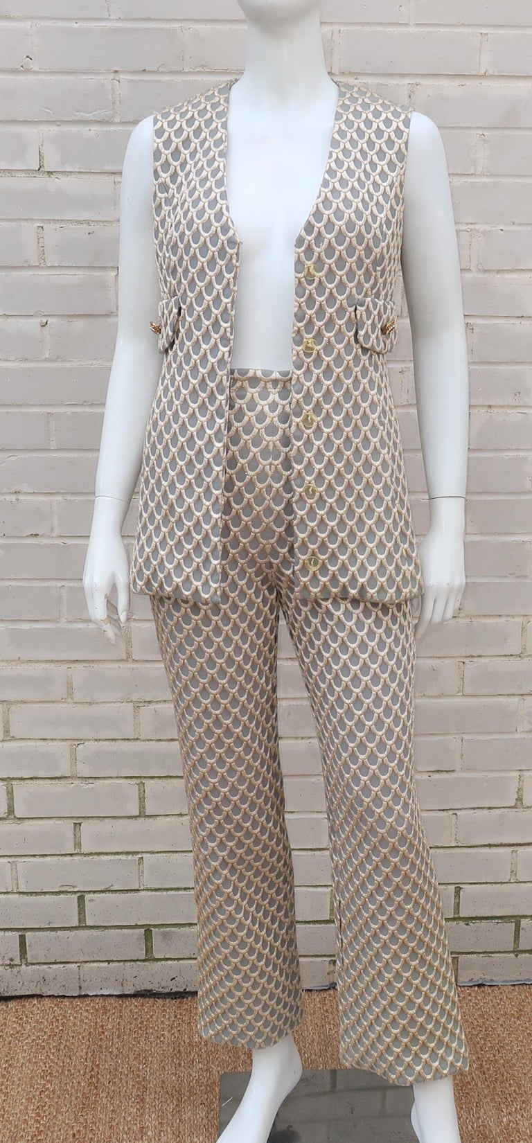 1960’s Saks Fifth Avenue Mod Metallic Vest Pant Suit at 1stDibs