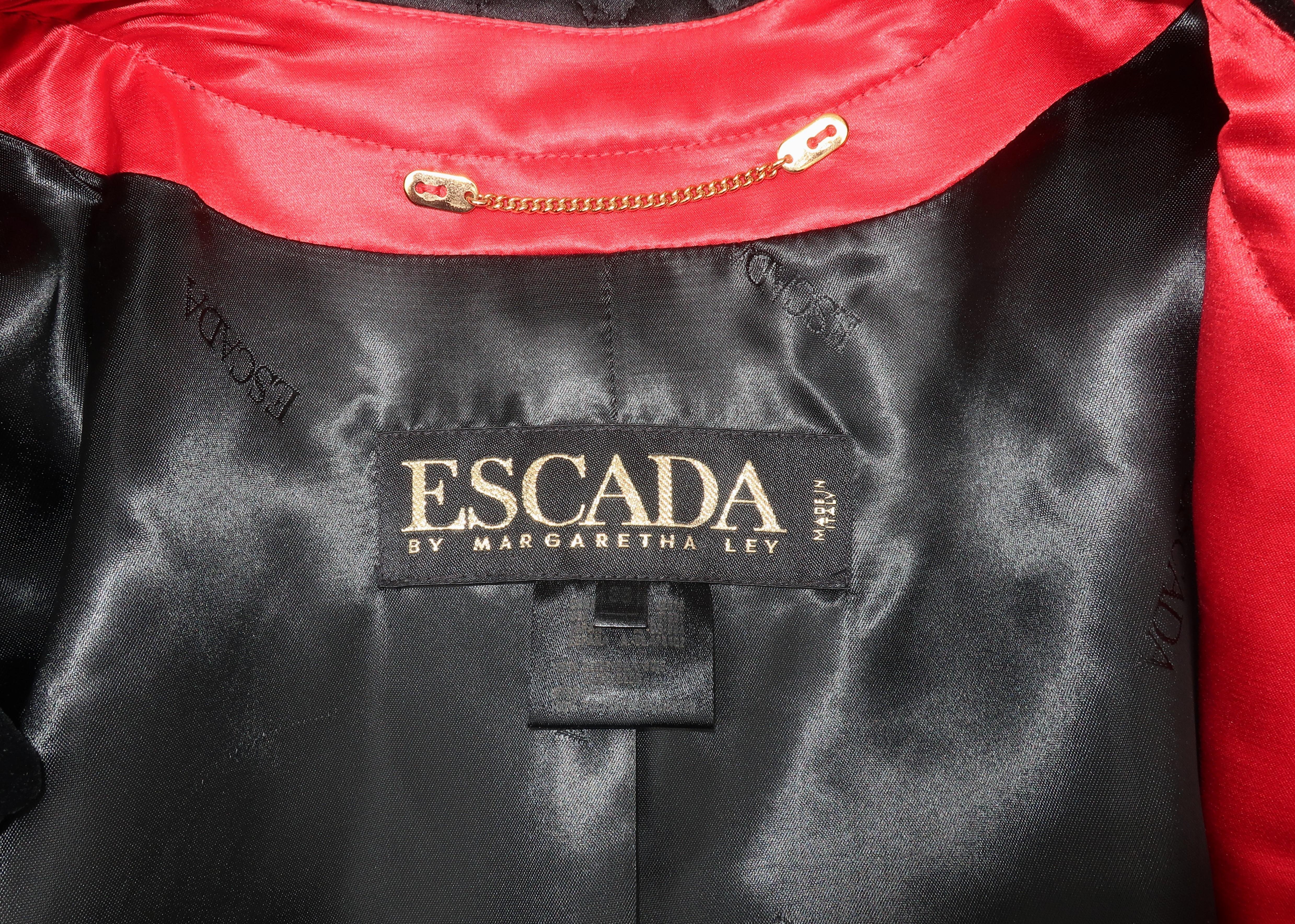 C.1990 Escada Black Silk Satin Quilted Jacket With Brooch Charms 6
