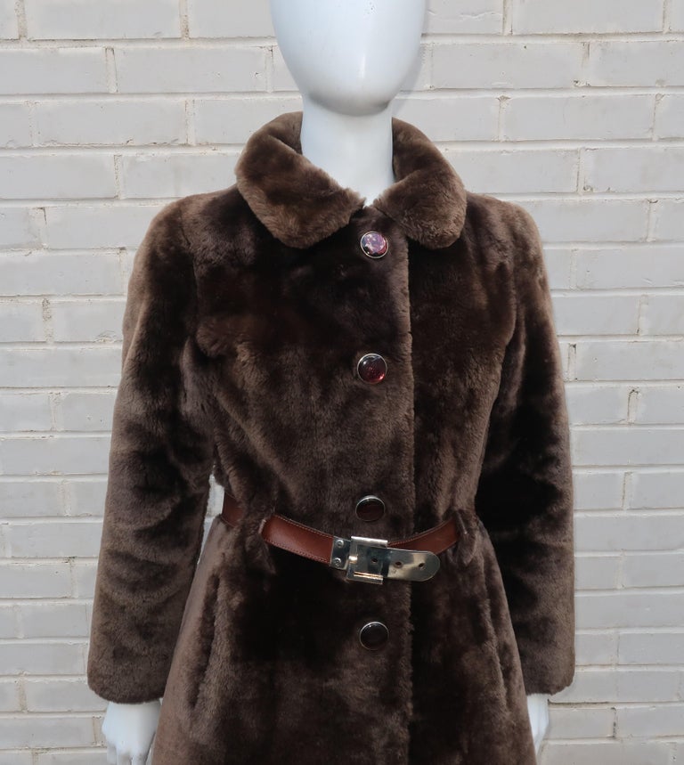 sheepskin panelled belted coat