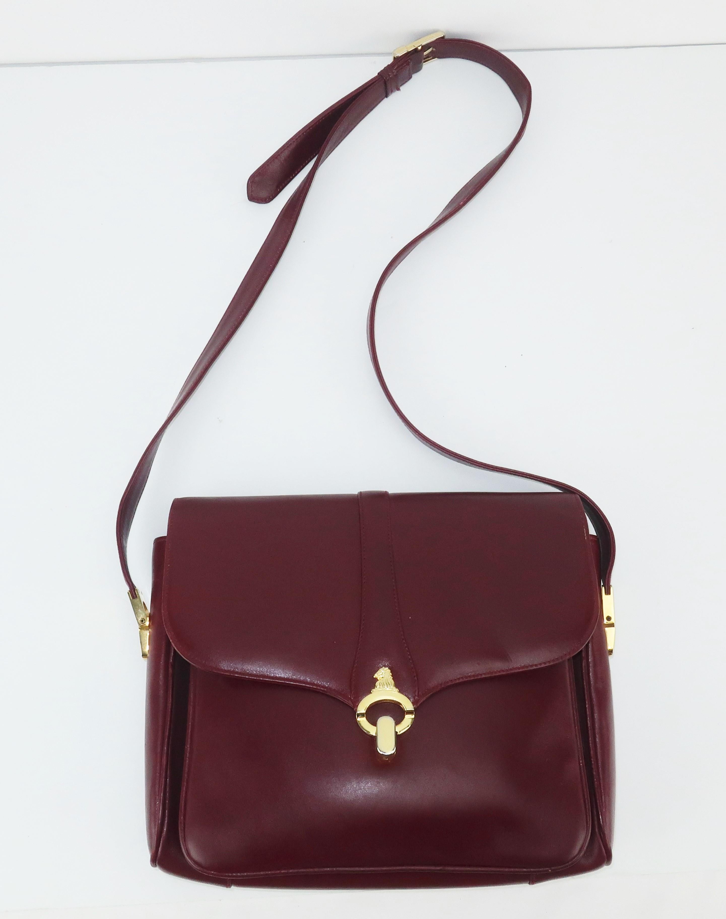 1970's Mark Cross Burgundy Leather Shoulder Strap Handbag In Good Condition In Atlanta, GA