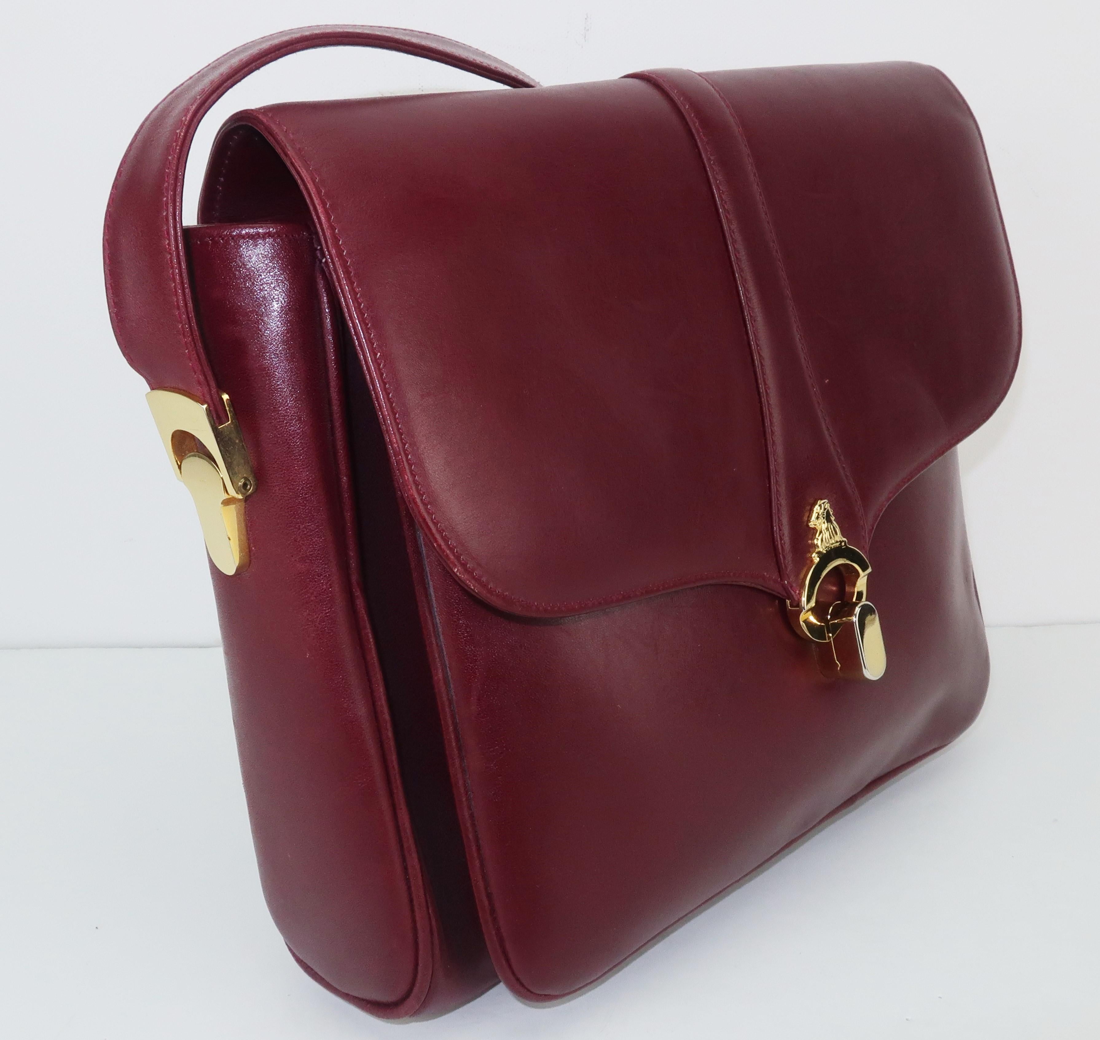 1970's Mark Cross Burgundy Leather Shoulder Strap Handbag 3