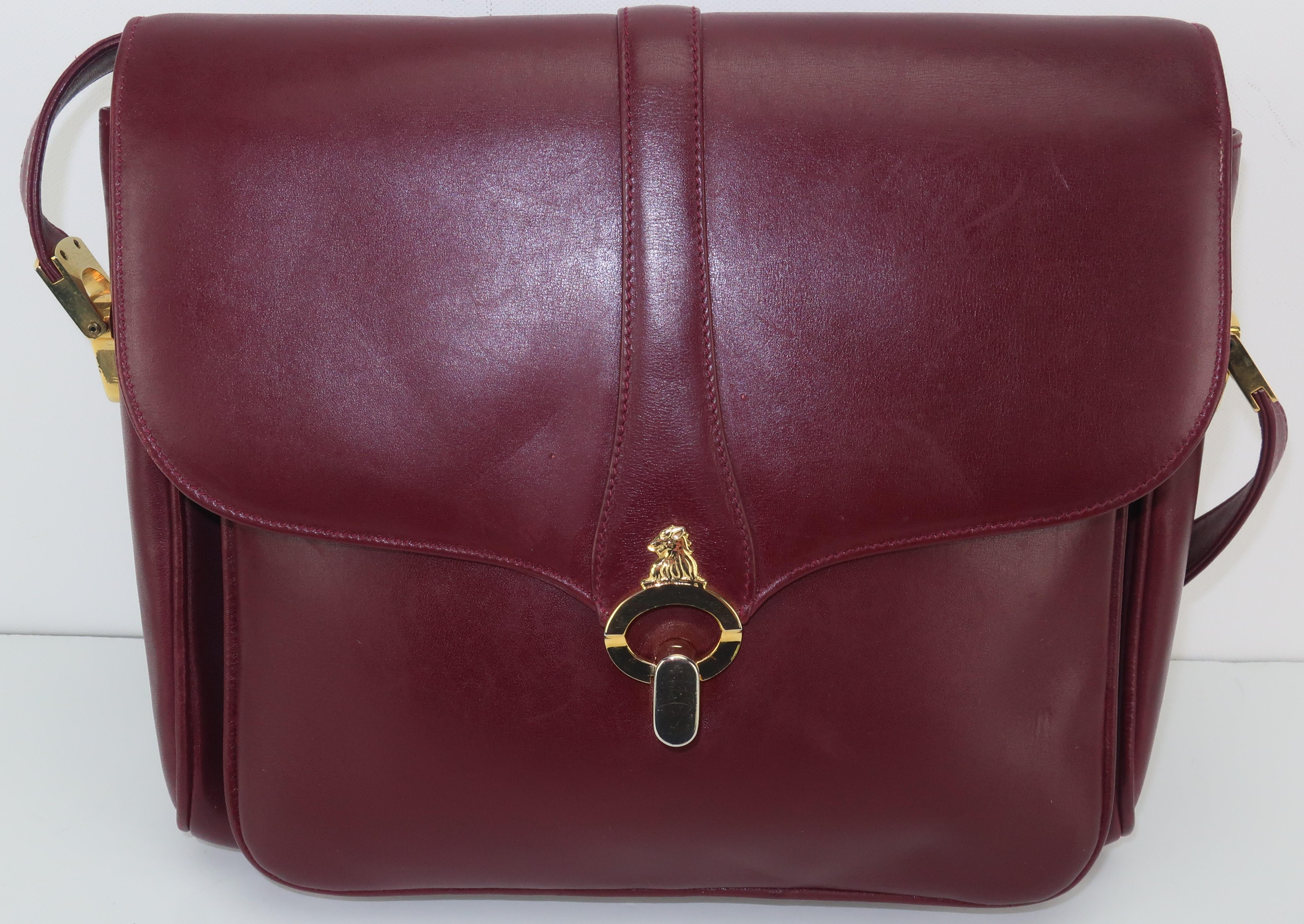 Women's 1970's Mark Cross Burgundy Leather Shoulder Strap Handbag