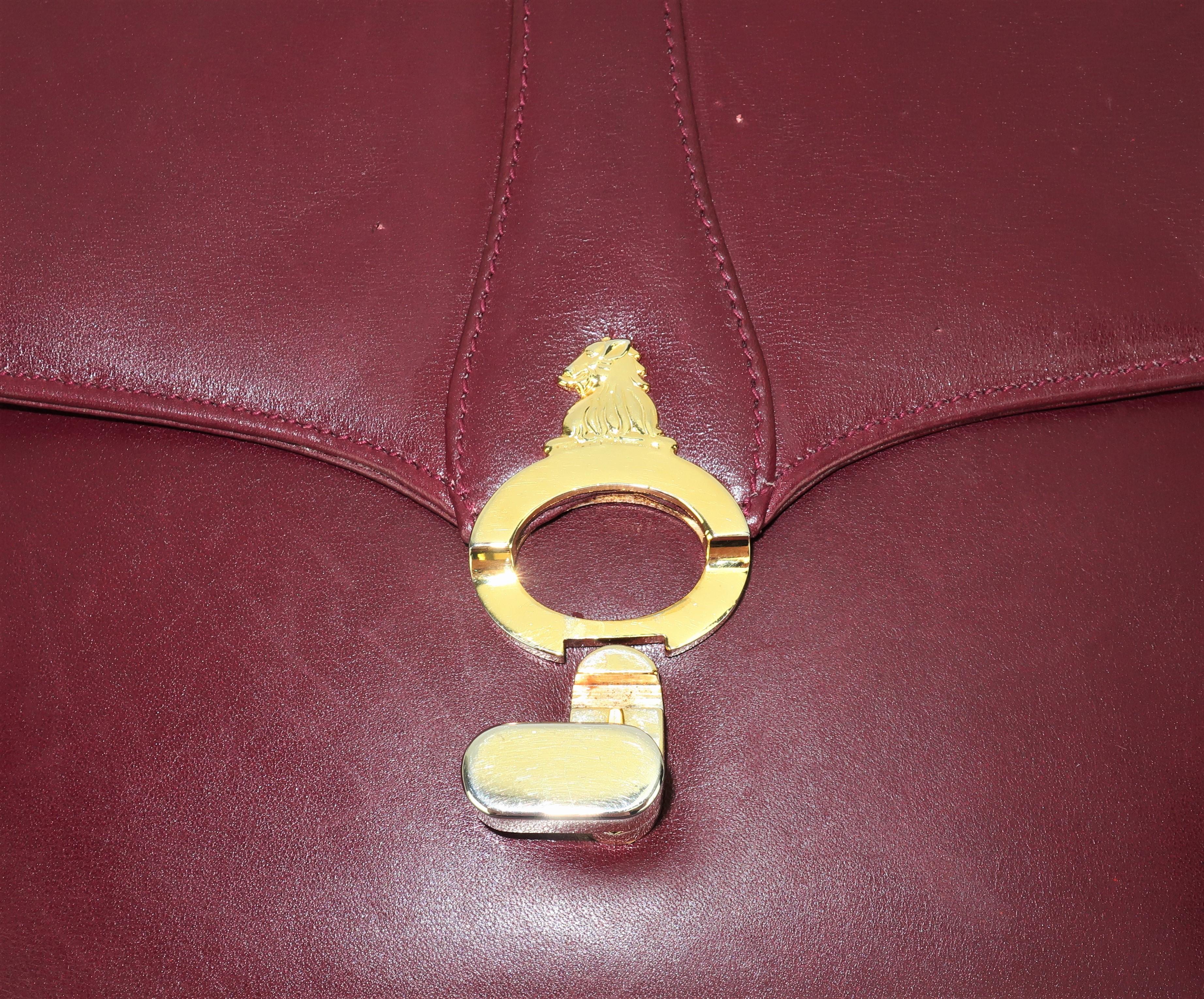 1970's Mark Cross Burgundy Leather Shoulder Strap Handbag 1