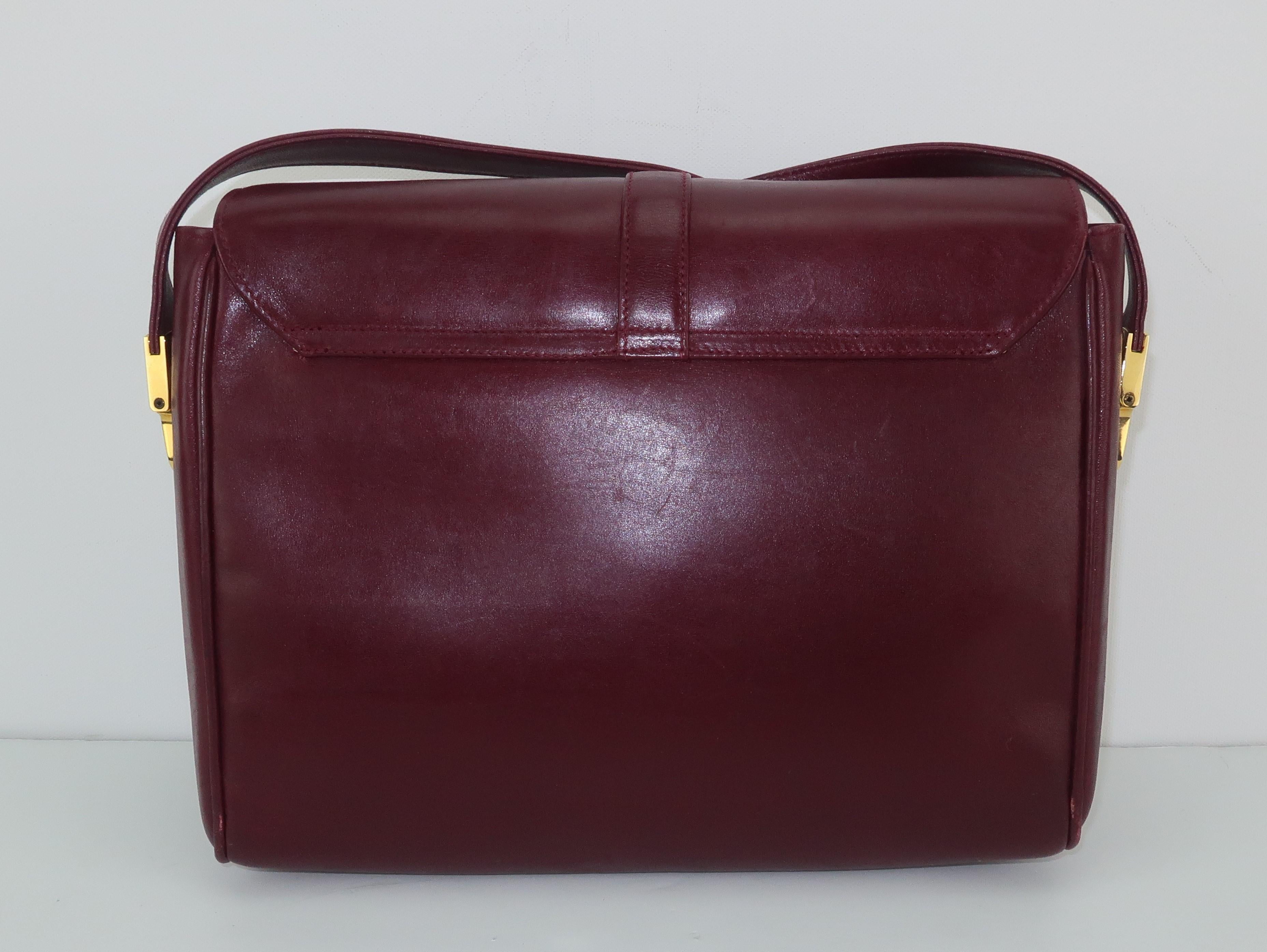 1970's Mark Cross Burgundy Leather Shoulder Strap Handbag 2