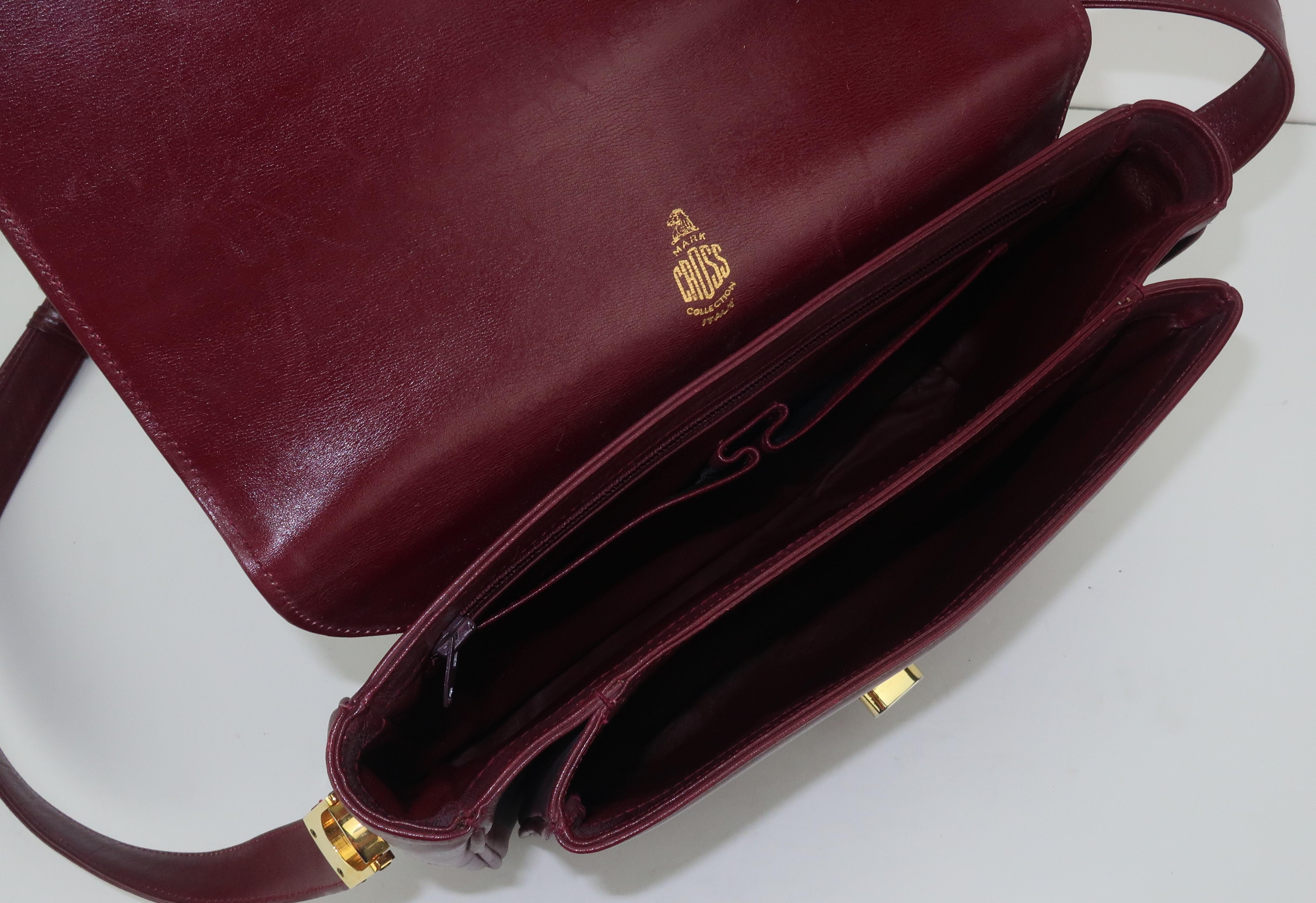 1970's Mark Cross Burgundy Leather Shoulder Strap Handbag 5