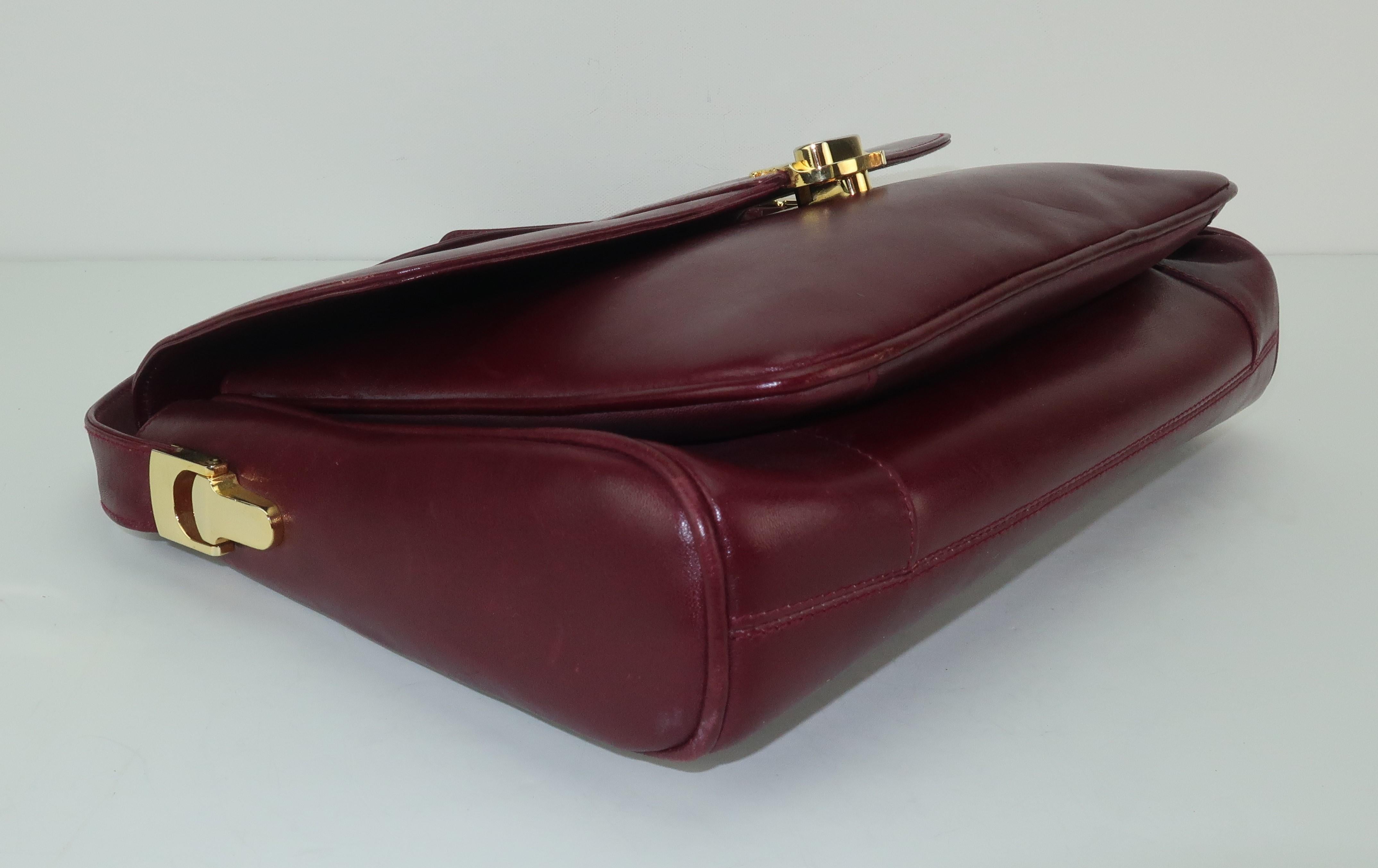 1970's Mark Cross Burgundy Leather Shoulder Strap Handbag 4