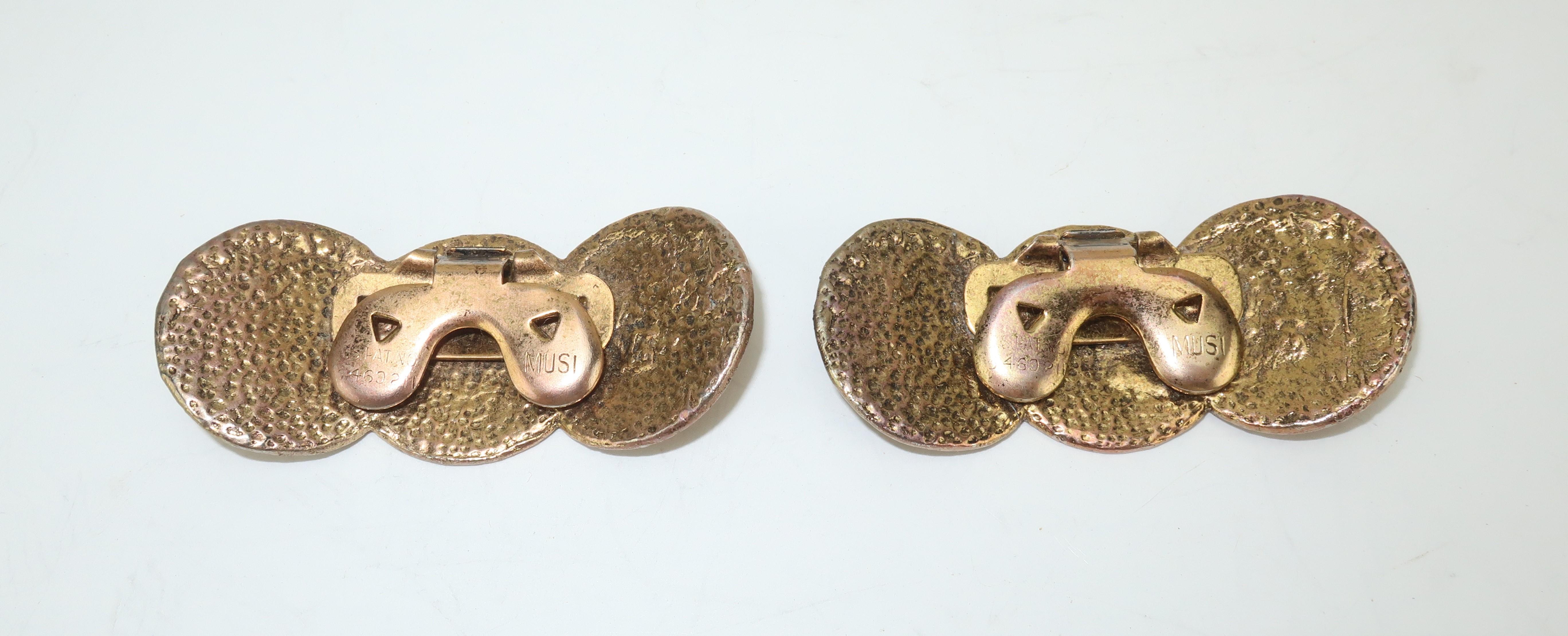 Brown C.1960 Musi Gold Tone Coin Shoe Clips