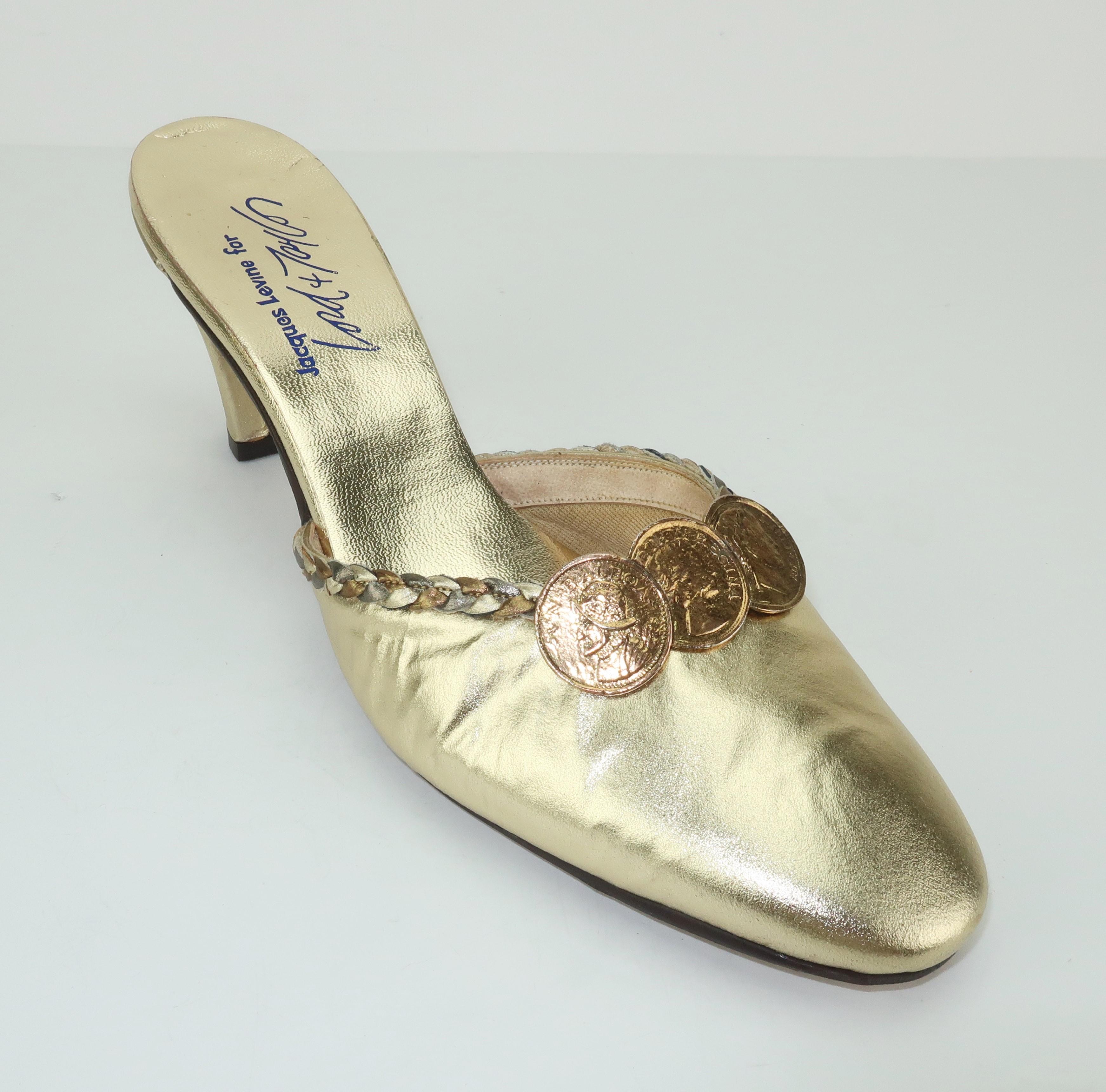 C.1960 Musi Gold Tone Coin Shoe Clips 2