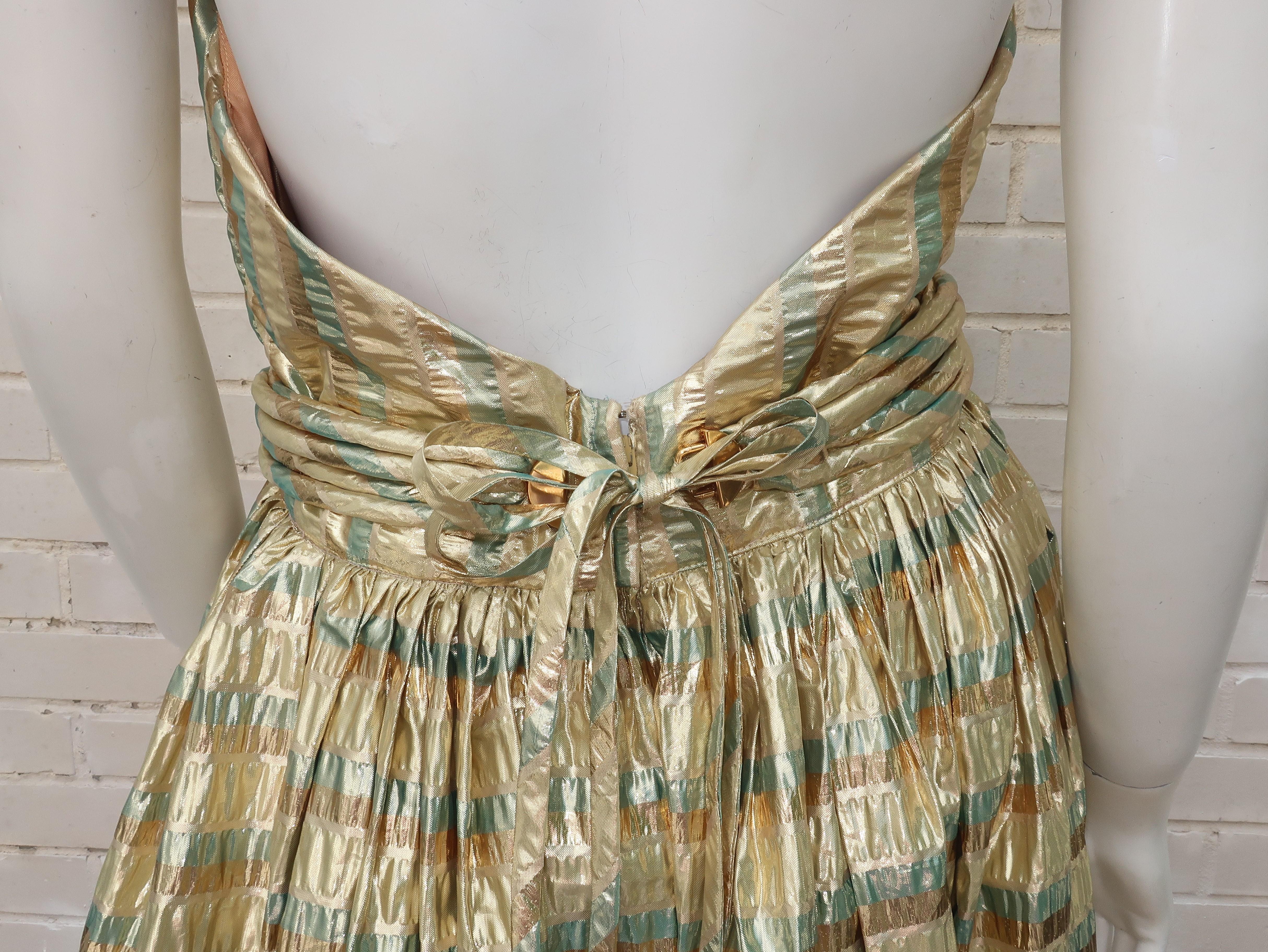 Gold Seersucker Striped Halter Top Evening Dress, circa 1980 4