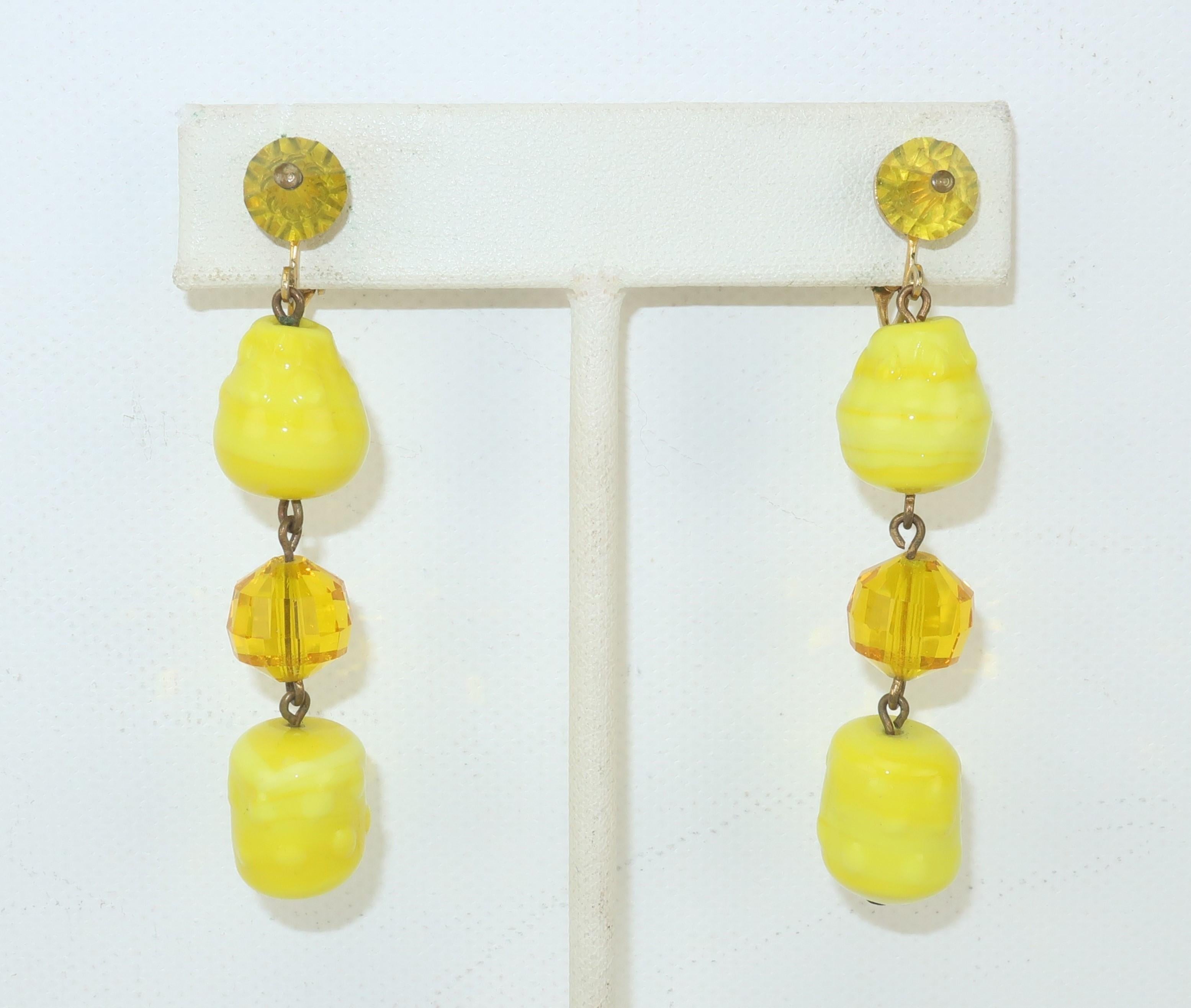 Vogue Jewelry Yellow and Amber Glass Dangle Earrings, circa 1960 1
