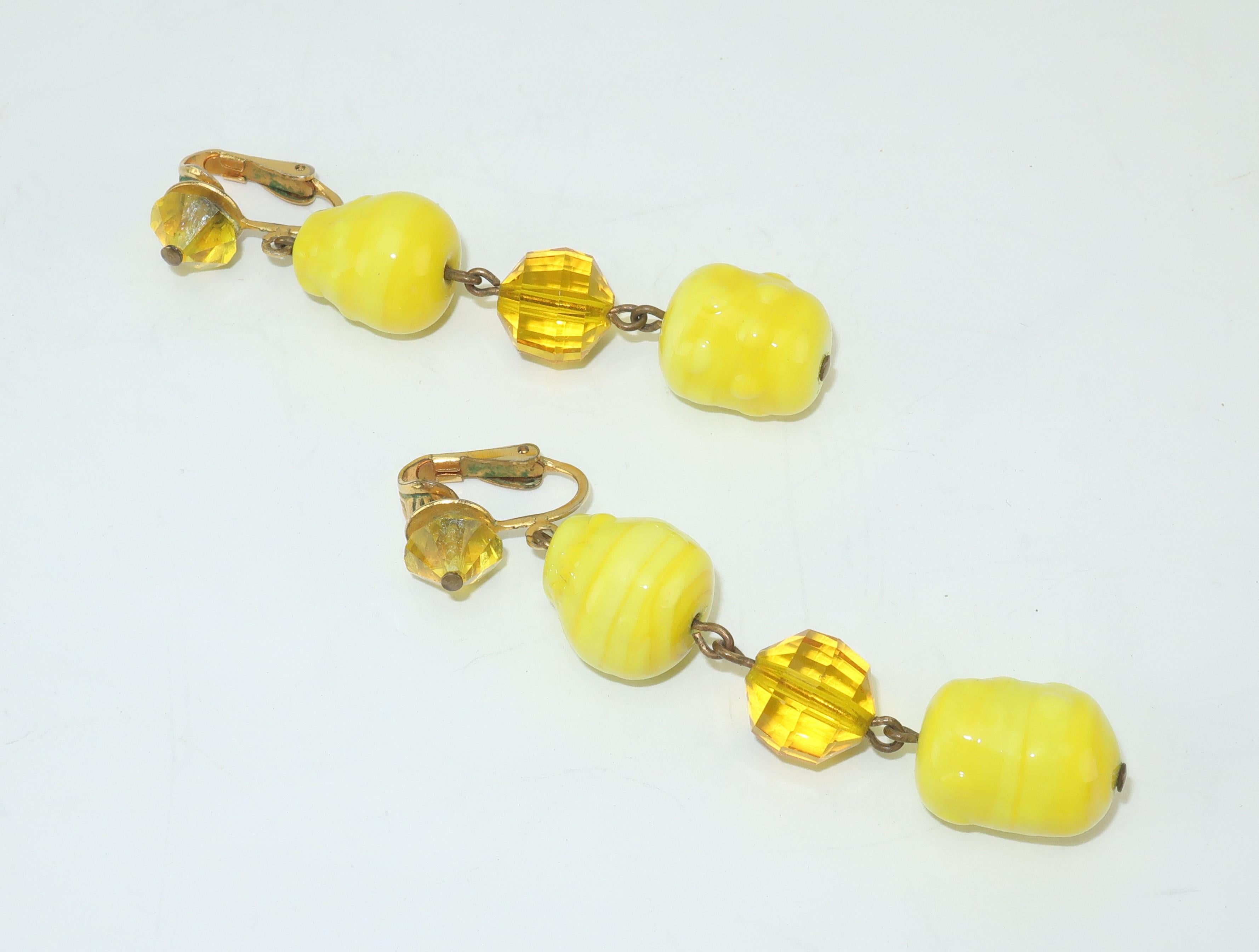 Vogue Jewelry Yellow and Amber Glass Dangle Earrings, circa 1960 2