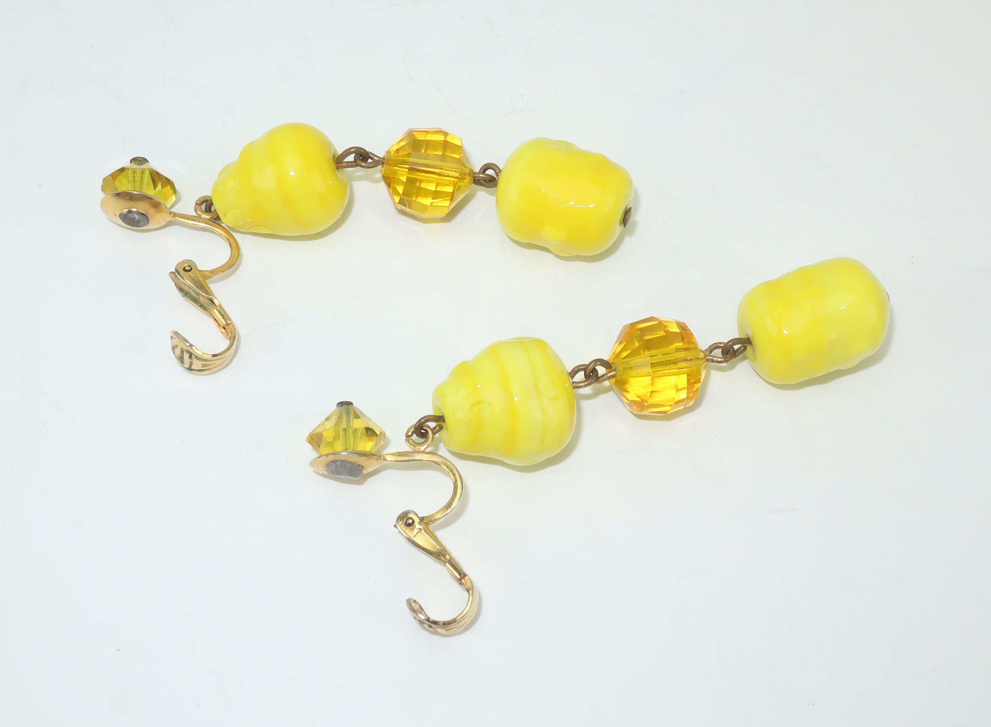 Vogue Jewelry Yellow and Amber Glass Dangle Earrings, circa 1960 3