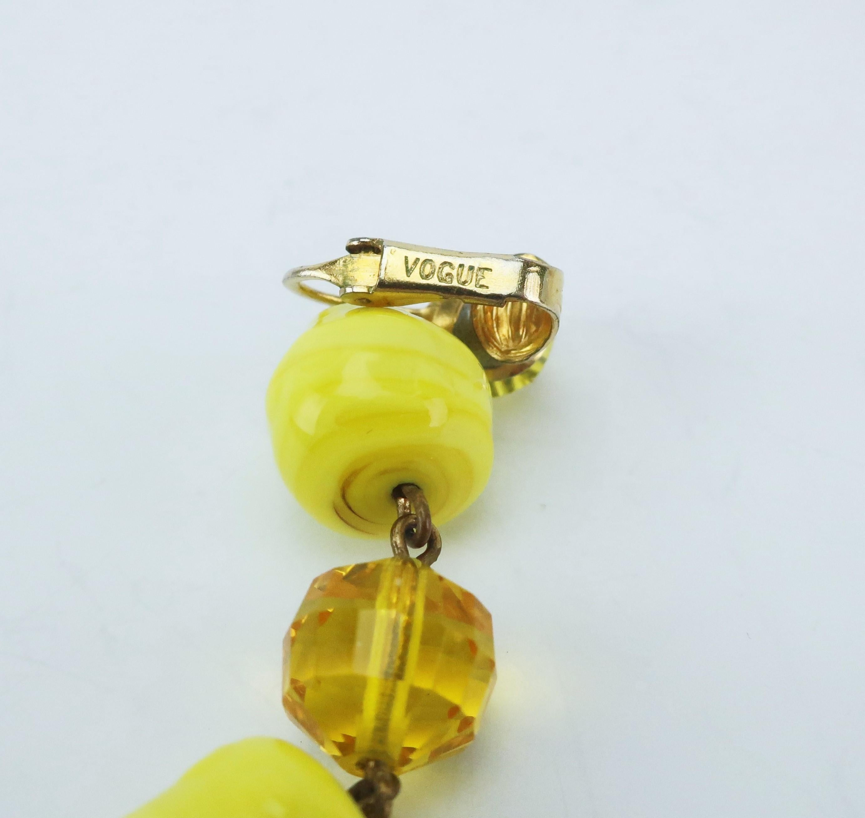 Vogue Jewelry Yellow and Amber Glass Dangle Earrings, circa 1960 4