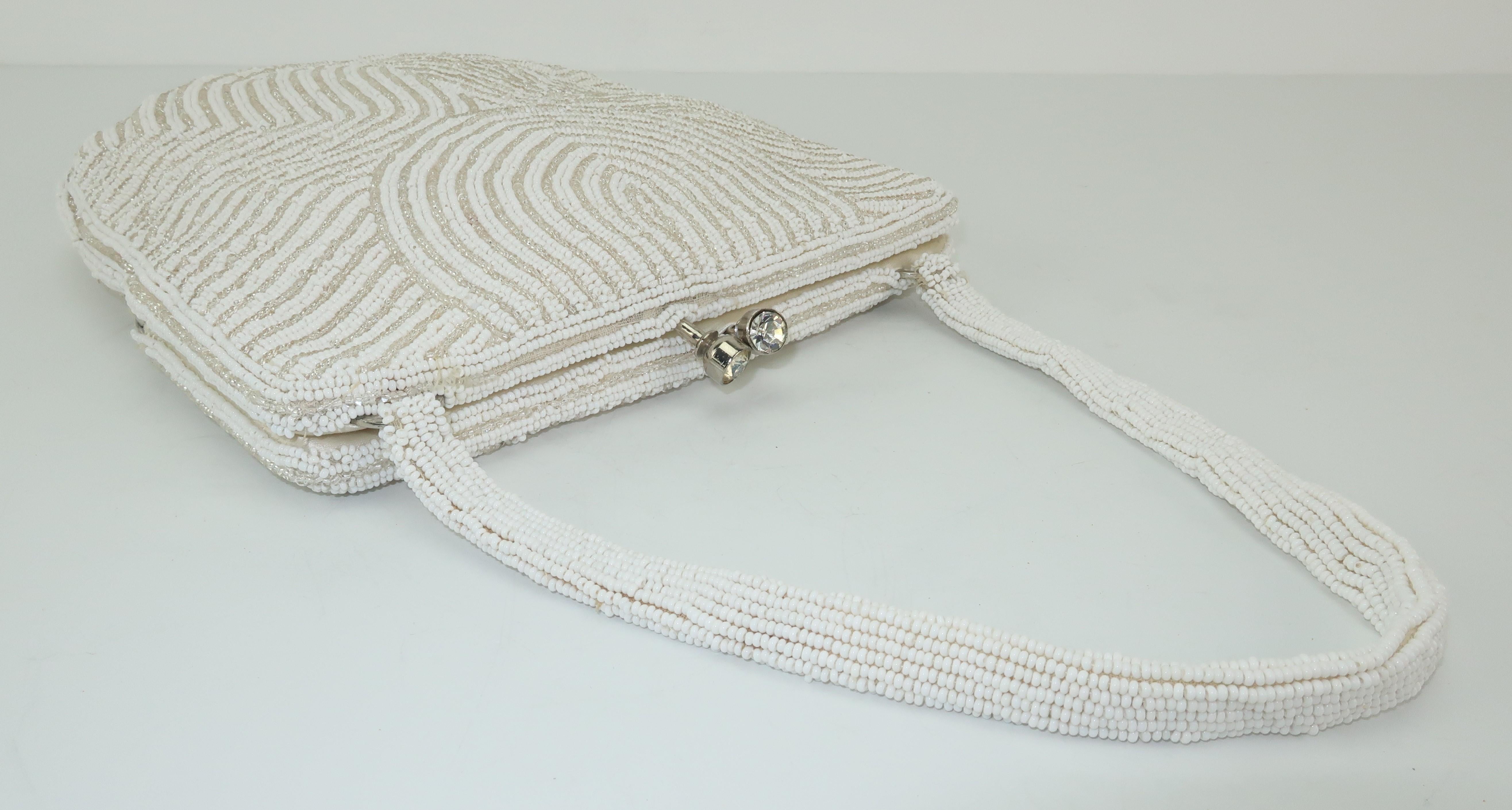 Walborg 1950's Art Deco Style White Beaded Evening Handbag 1