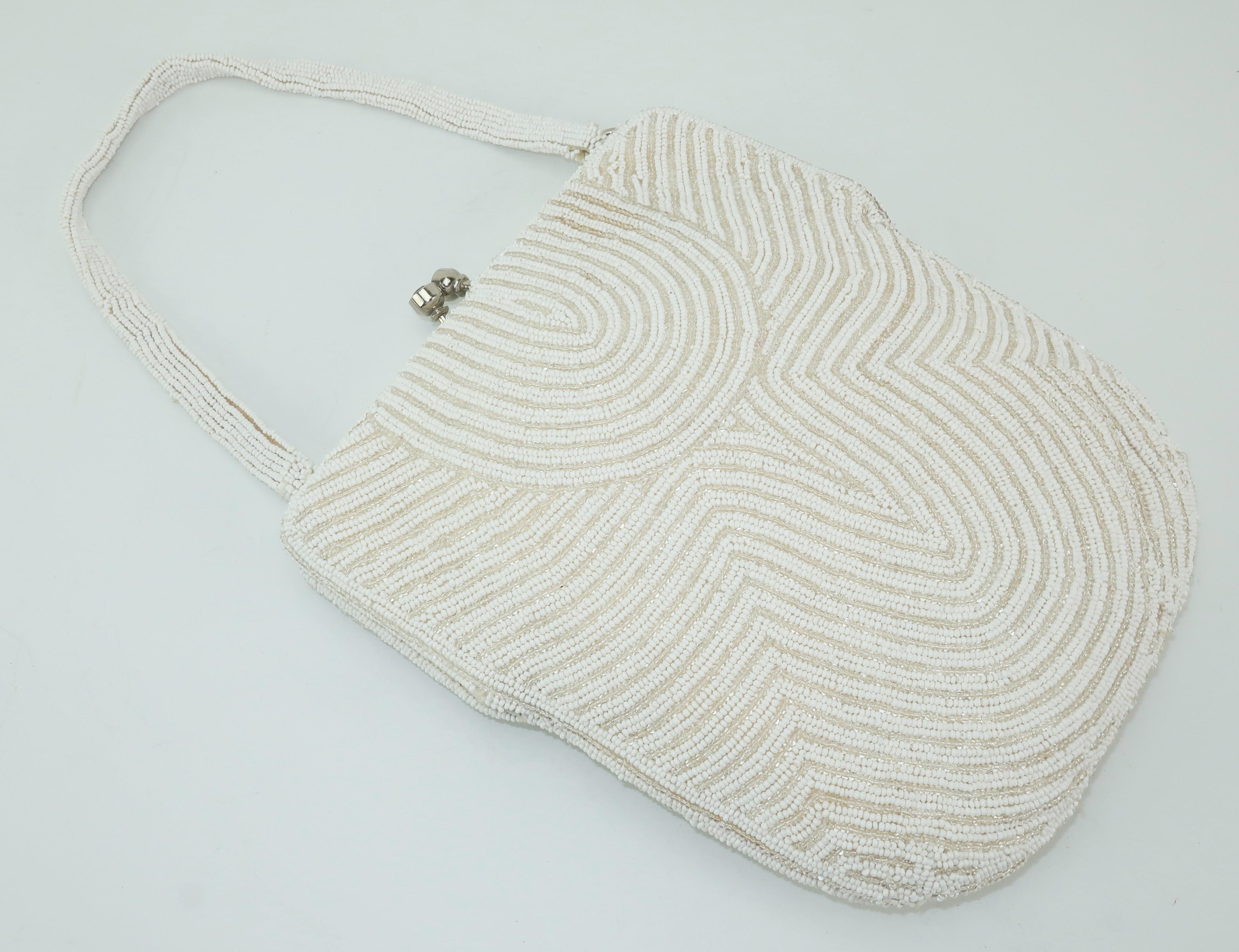Walborg 1950's Art Deco Style White Beaded Evening Handbag 3