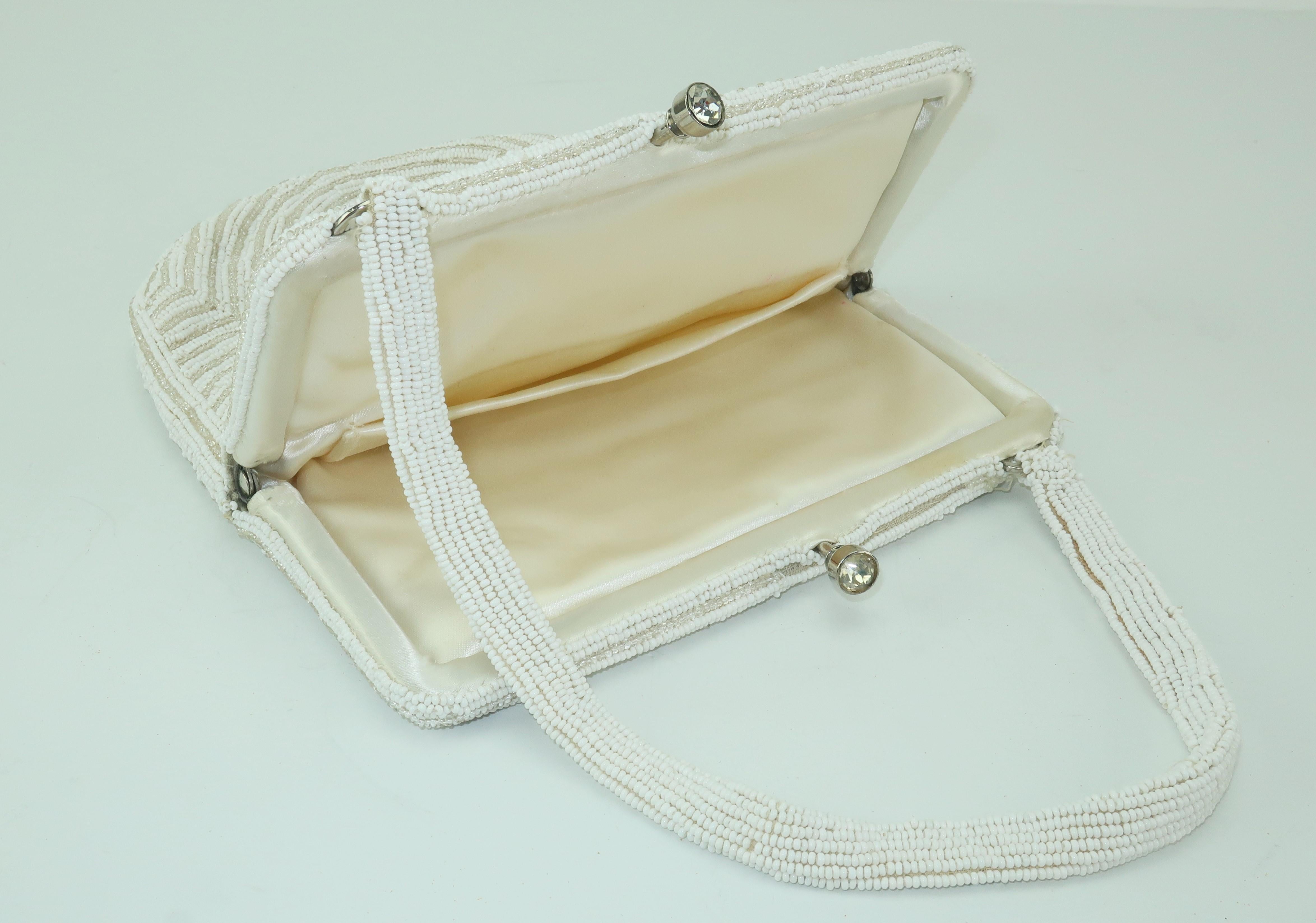Walborg 1950's Art Deco Style White Beaded Evening Handbag 5