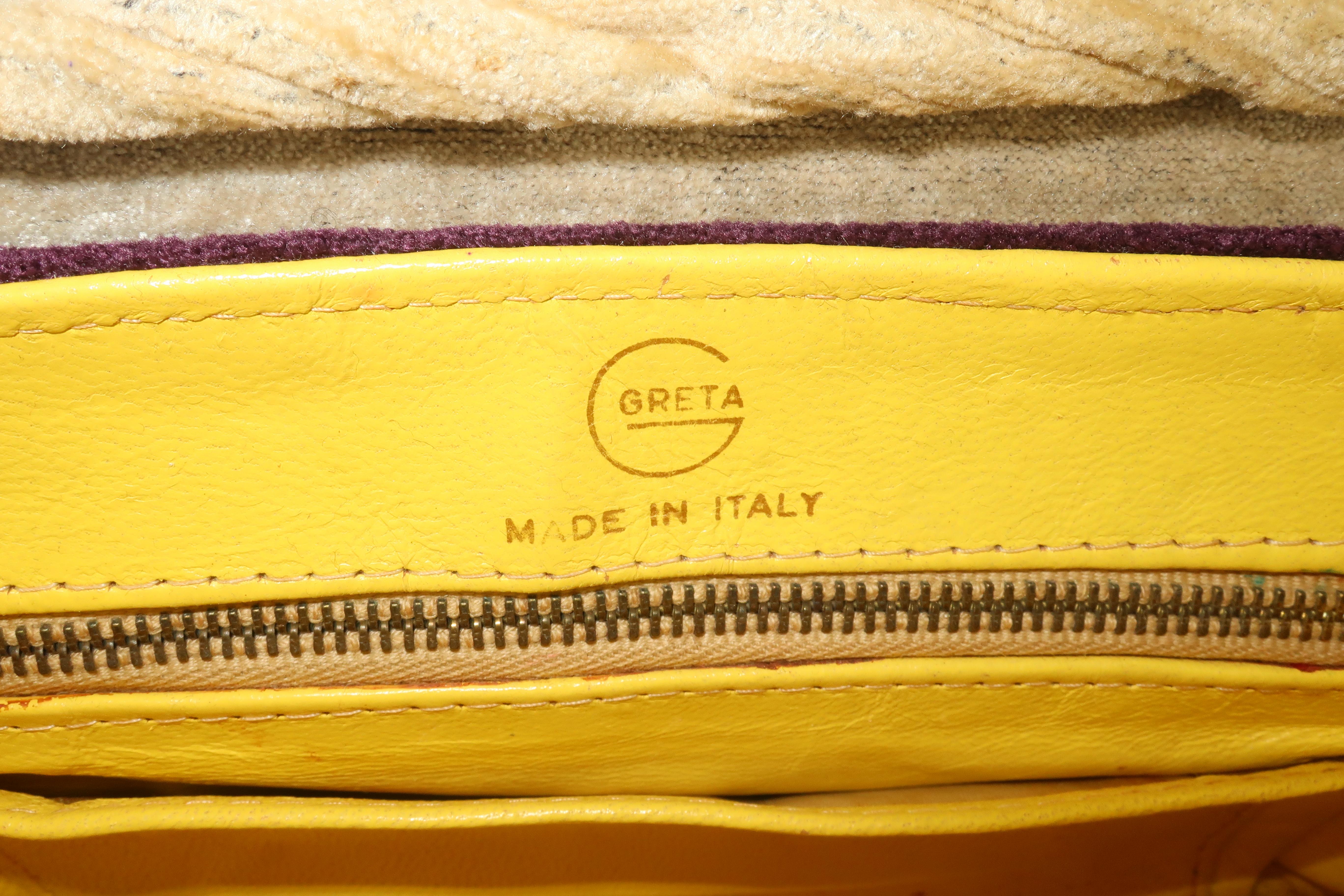 1960's Greta Deep Plum & Beige Velvet Handbag Clutch With Trompe L'oeil Lock 3