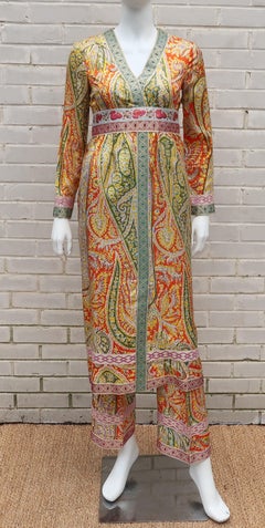 Eloise Curtis Exotic Mod Paisley Tunic Dress and Pant Suit, 1960s