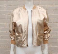 C.1990 Isaac Mizrahi Gold Leather Bomber Jacket