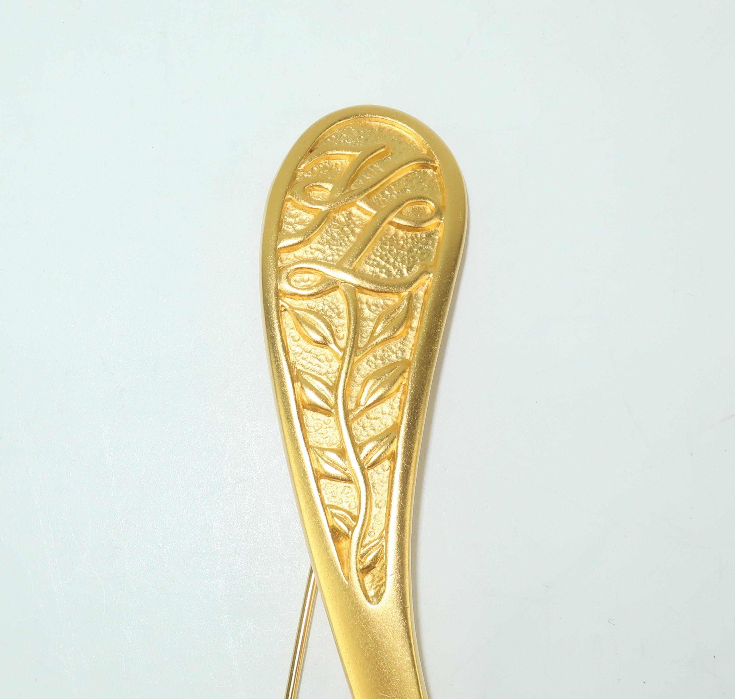 Large Karl Lagerfeld Gilt Gold Fork & Spoon Brooch With Pearls 3