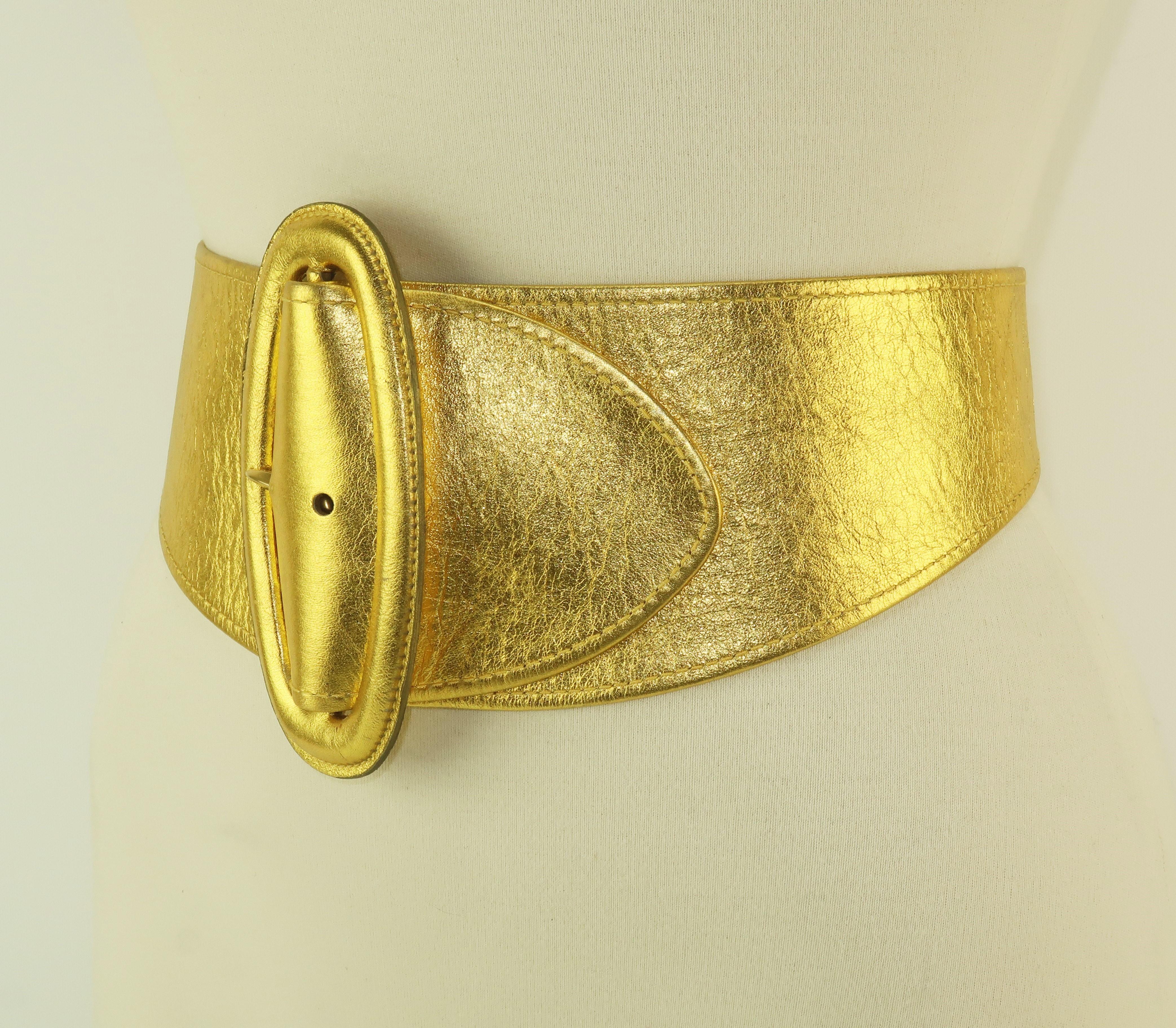 Women's 1980's Donna Karan Sculptural Gold Leather Belt