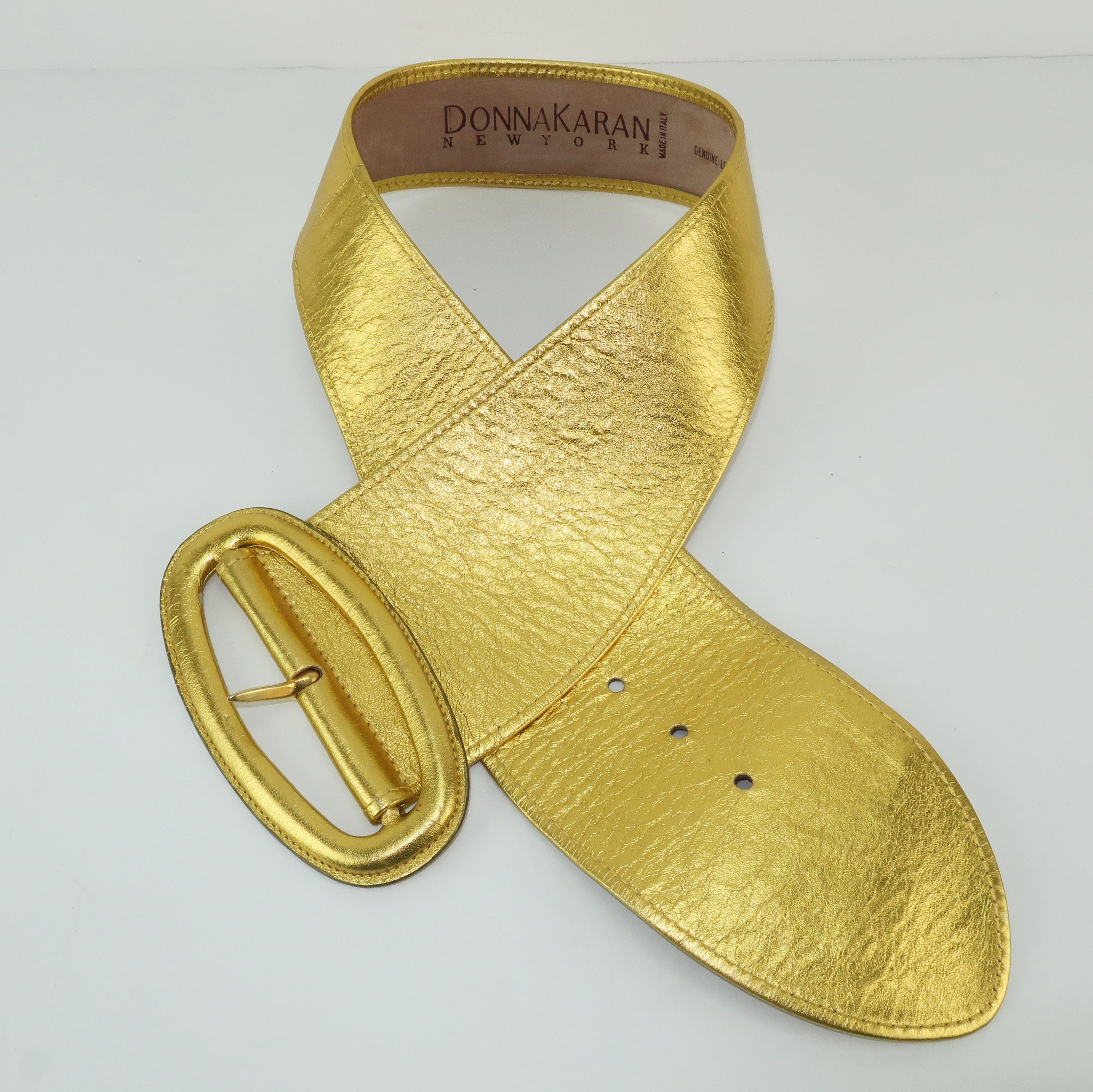 1980's Donna Karan Sculptural Gold Leather Belt 4
