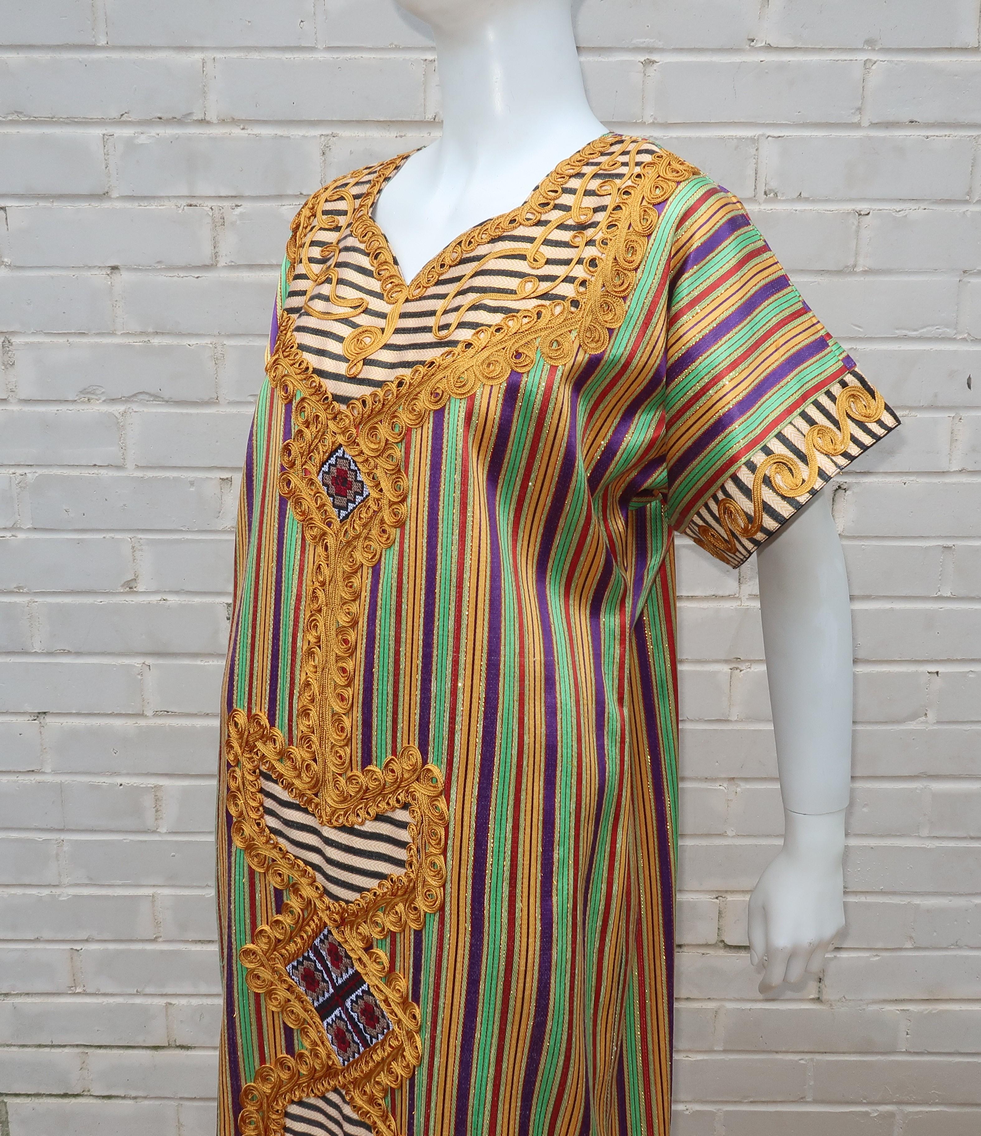 Egyptian Vintage Striped Caftan Dress With Ornate Trim 2