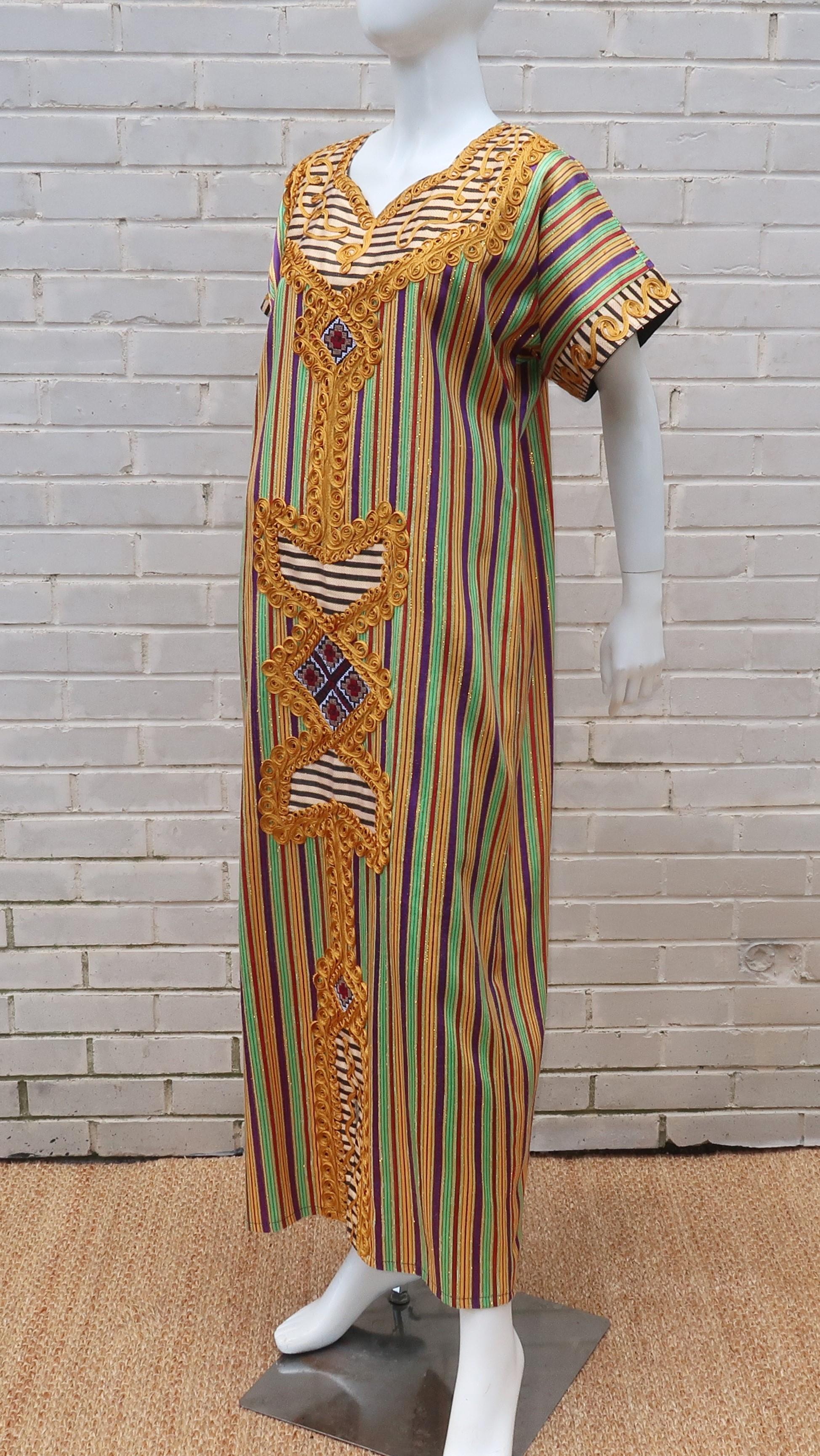 Egyptian Vintage Striped Caftan Dress With Ornate Trim 3