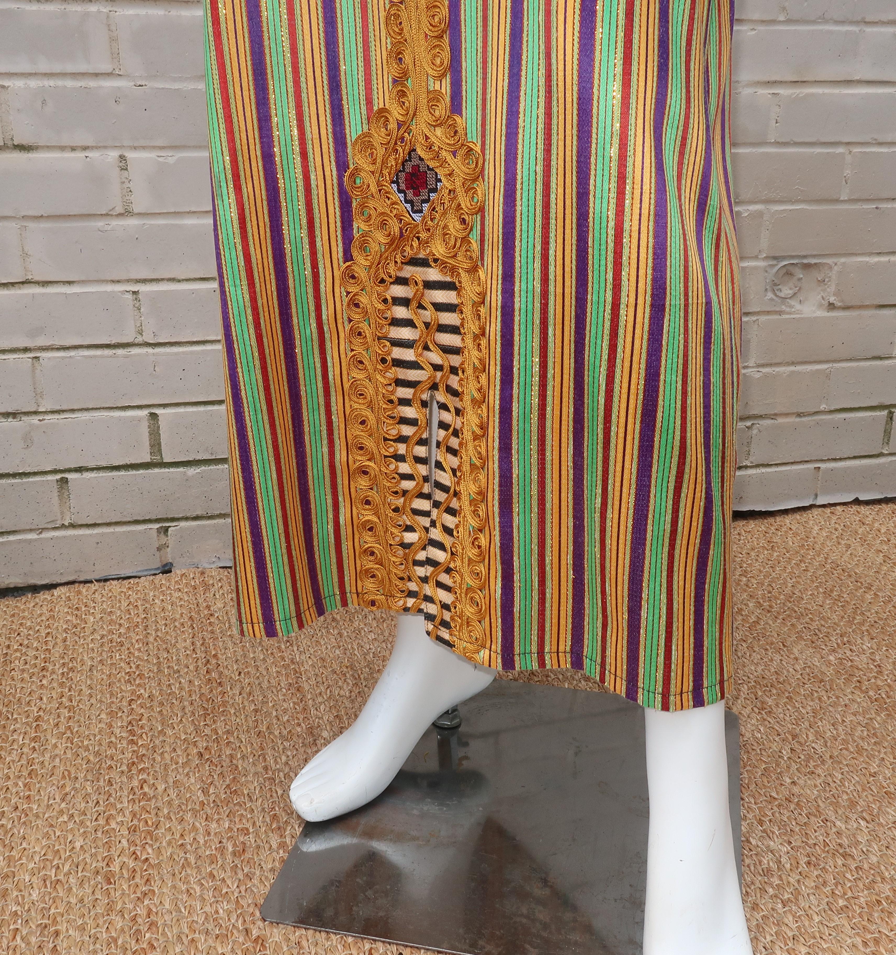 Egyptian Vintage Striped Caftan Dress With Ornate Trim 4