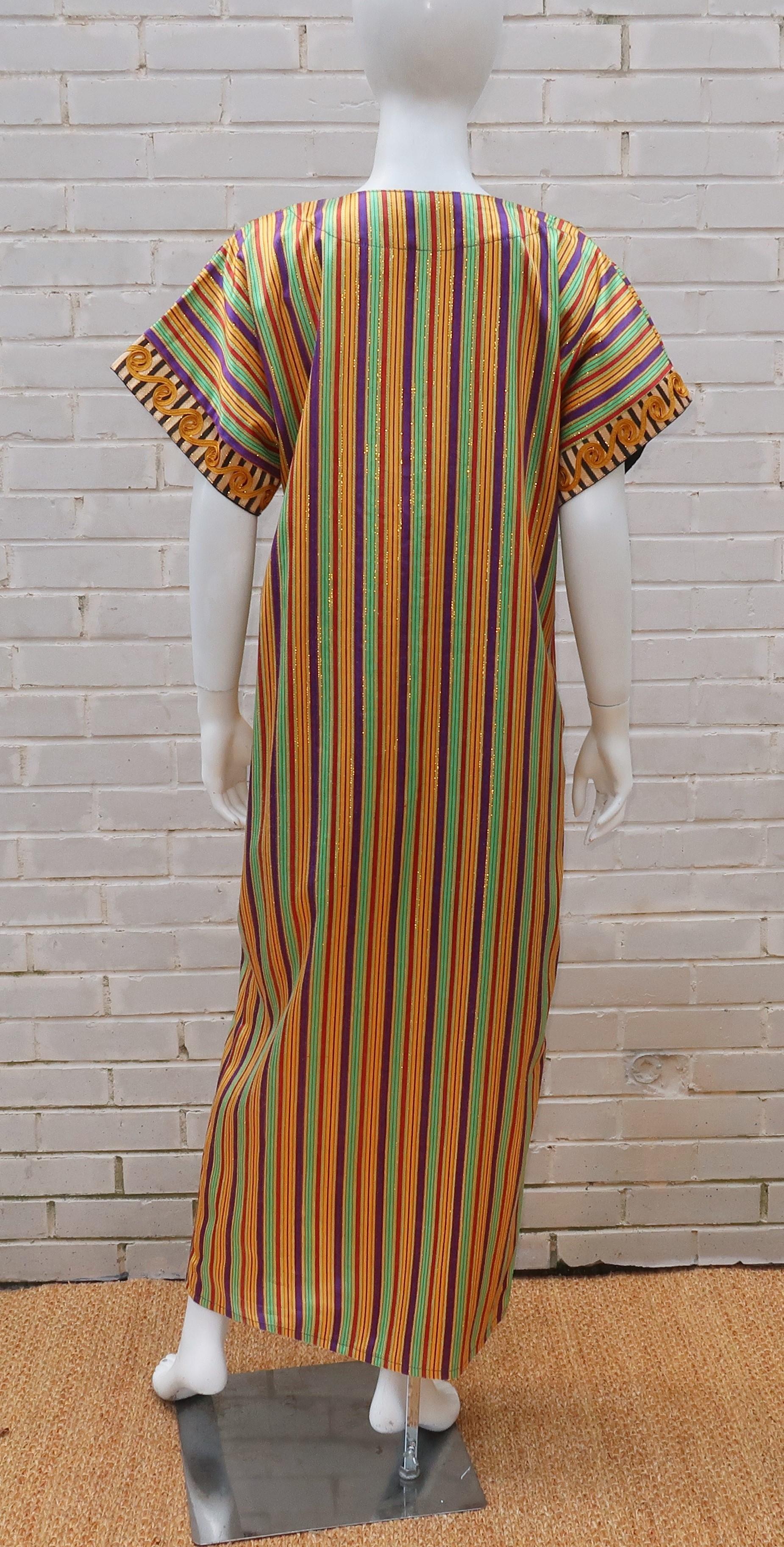 Egyptian Vintage Striped Caftan Dress With Ornate Trim 5