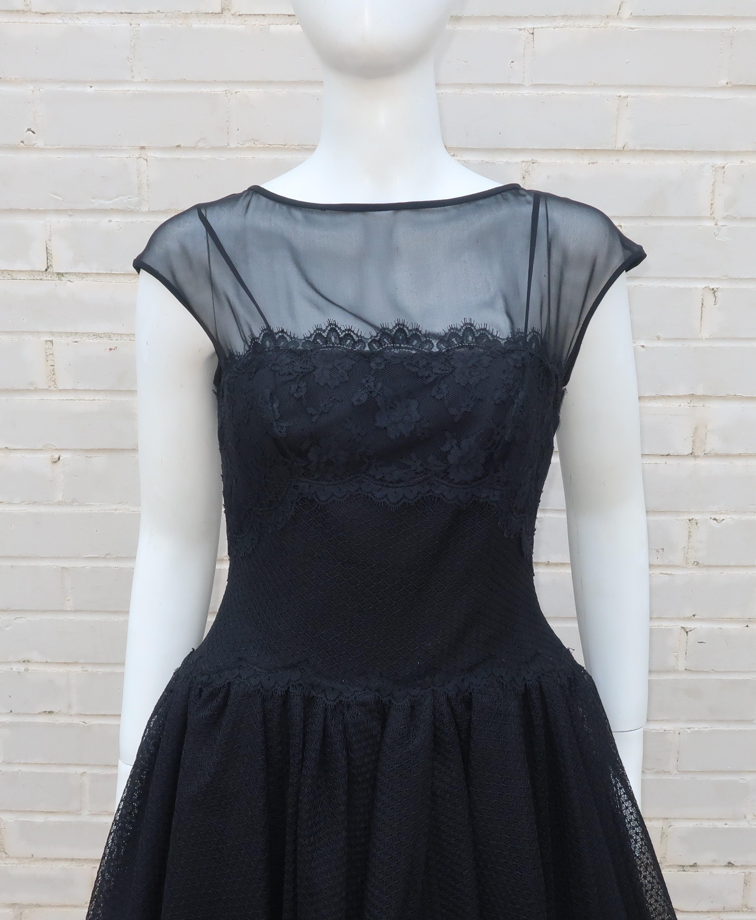 Stanley Platos Black Tulle and Lace Ballerina Cocktail Dress, 1980s   In Excellent Condition In Atlanta, GA