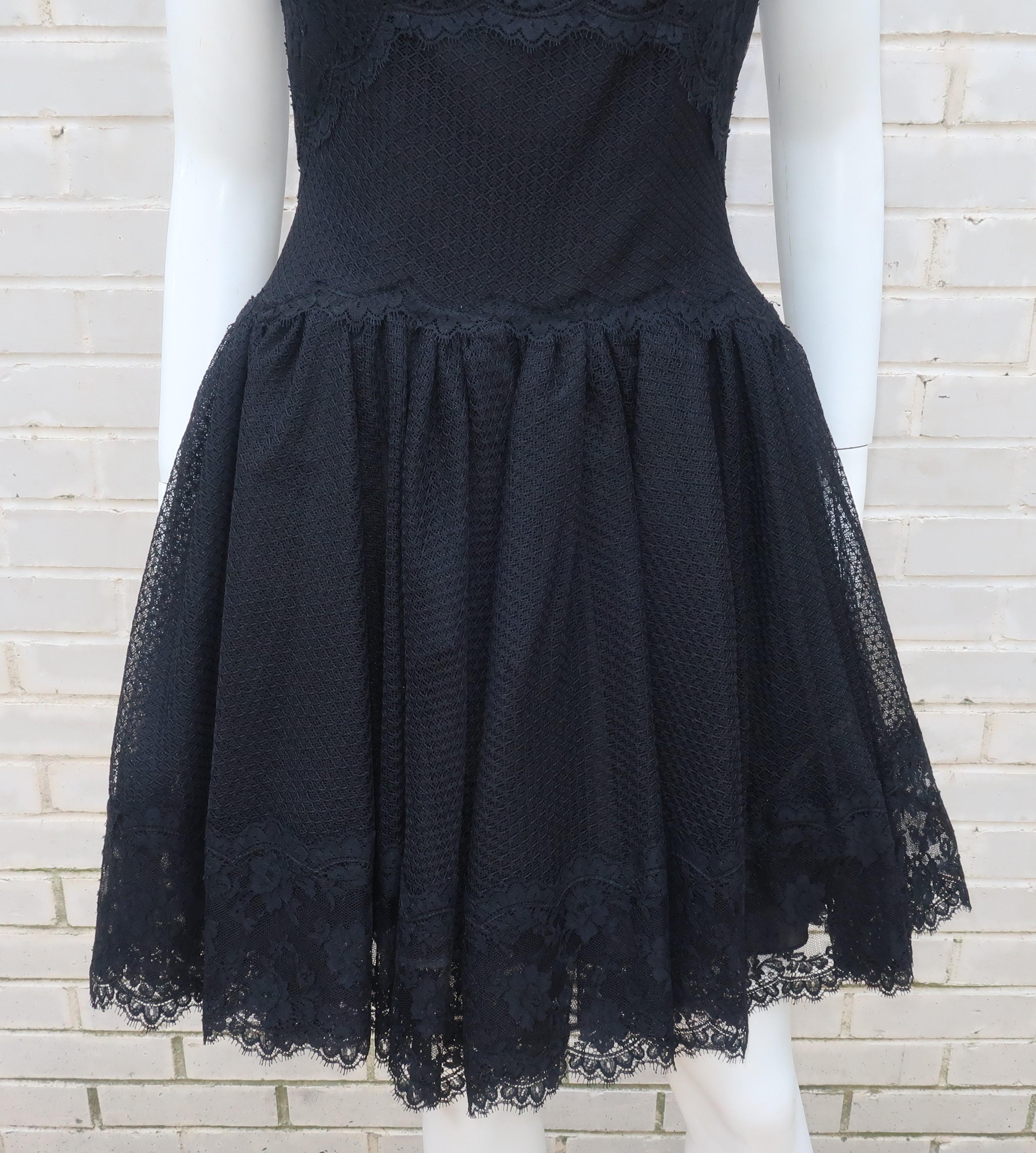 Women's Stanley Platos Black Tulle and Lace Ballerina Cocktail Dress, 1980s  