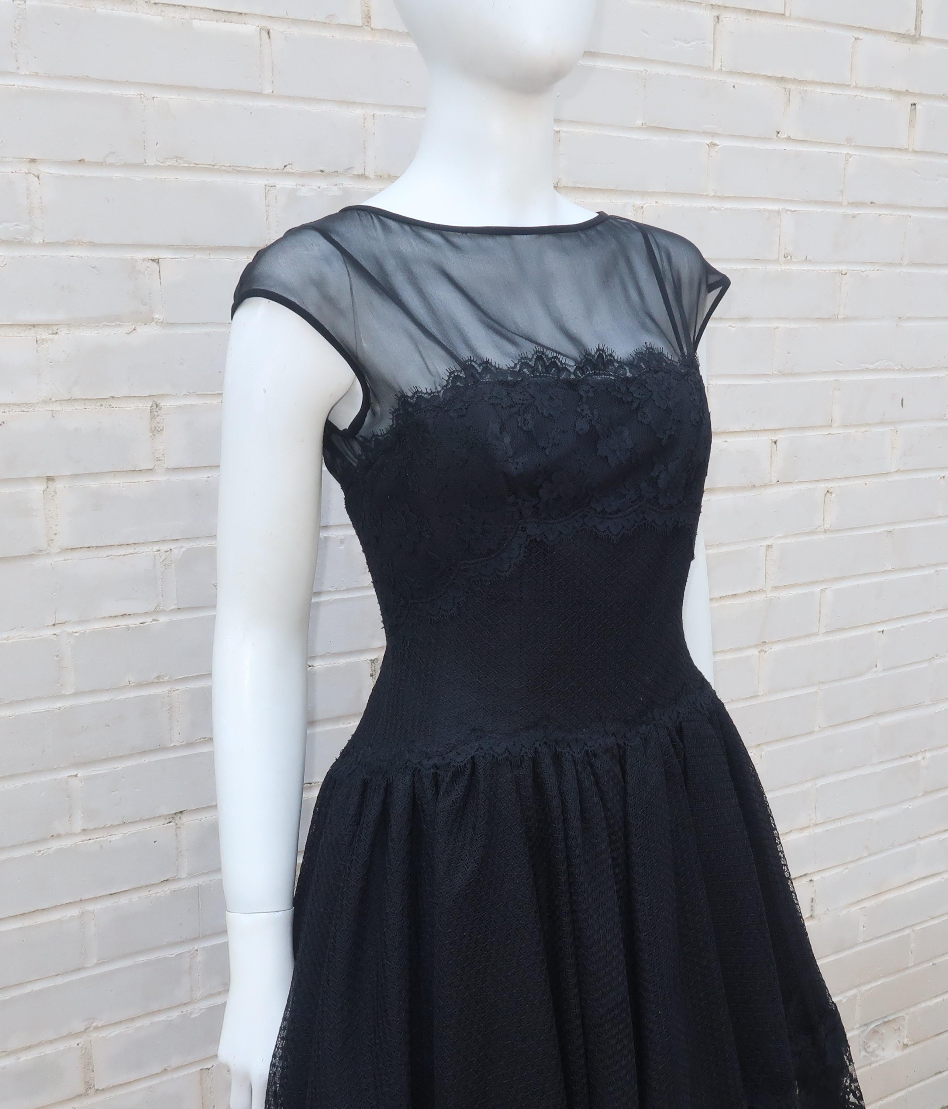 Stanley Platos Black Tulle and Lace Ballerina Cocktail Dress, 1980s   2