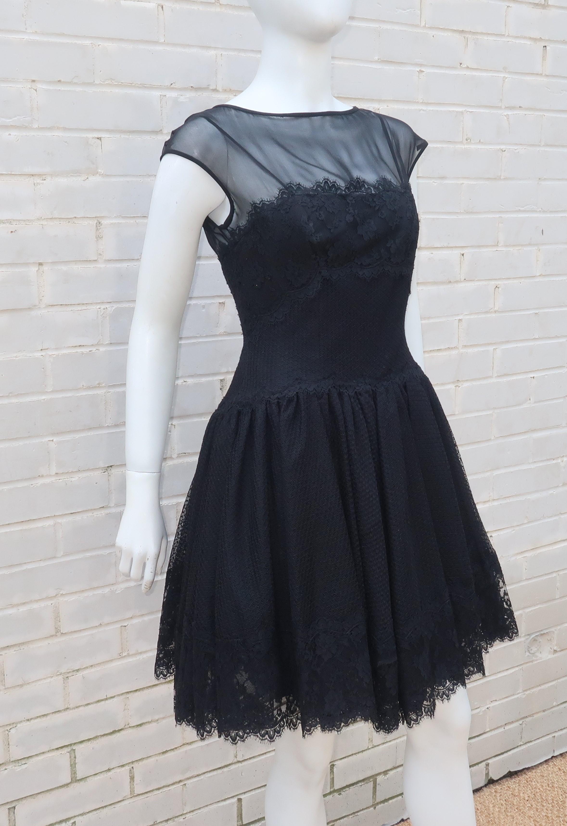 Stanley Platos Black Tulle and Lace Ballerina Cocktail Dress, 1980s   1