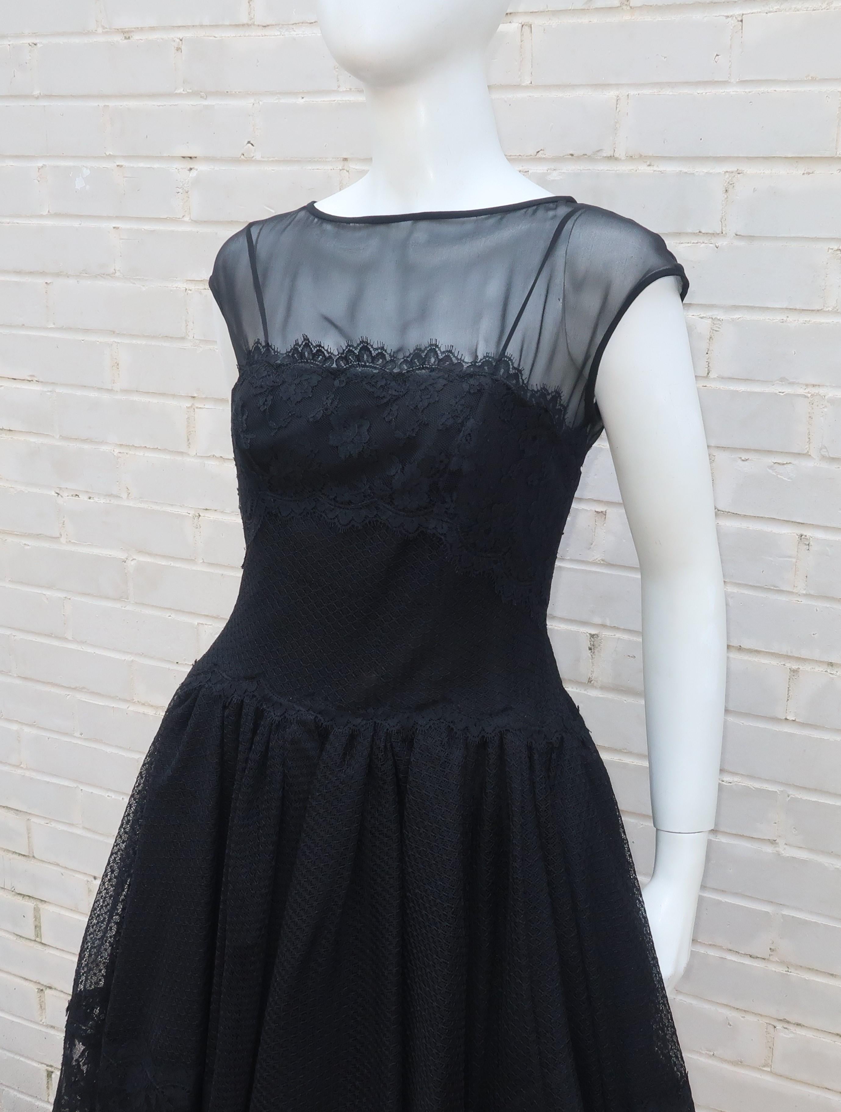 Stanley Platos Black Tulle and Lace Ballerina Cocktail Dress, 1980s   3