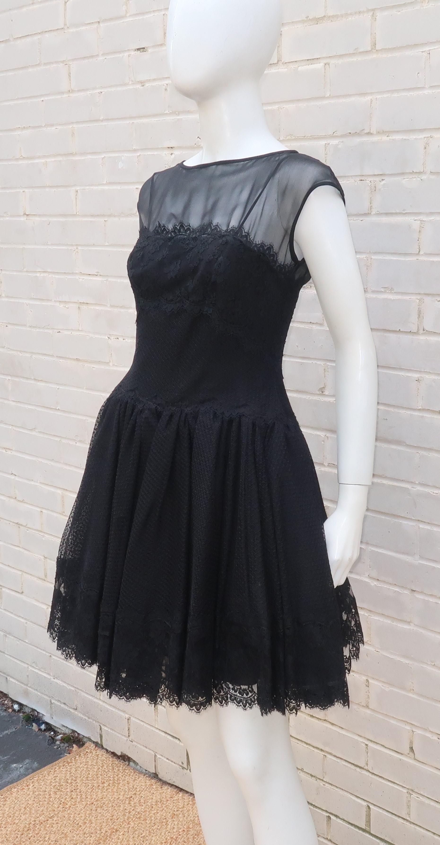 Stanley Platos Black Tulle and Lace Ballerina Cocktail Dress, 1980s   4