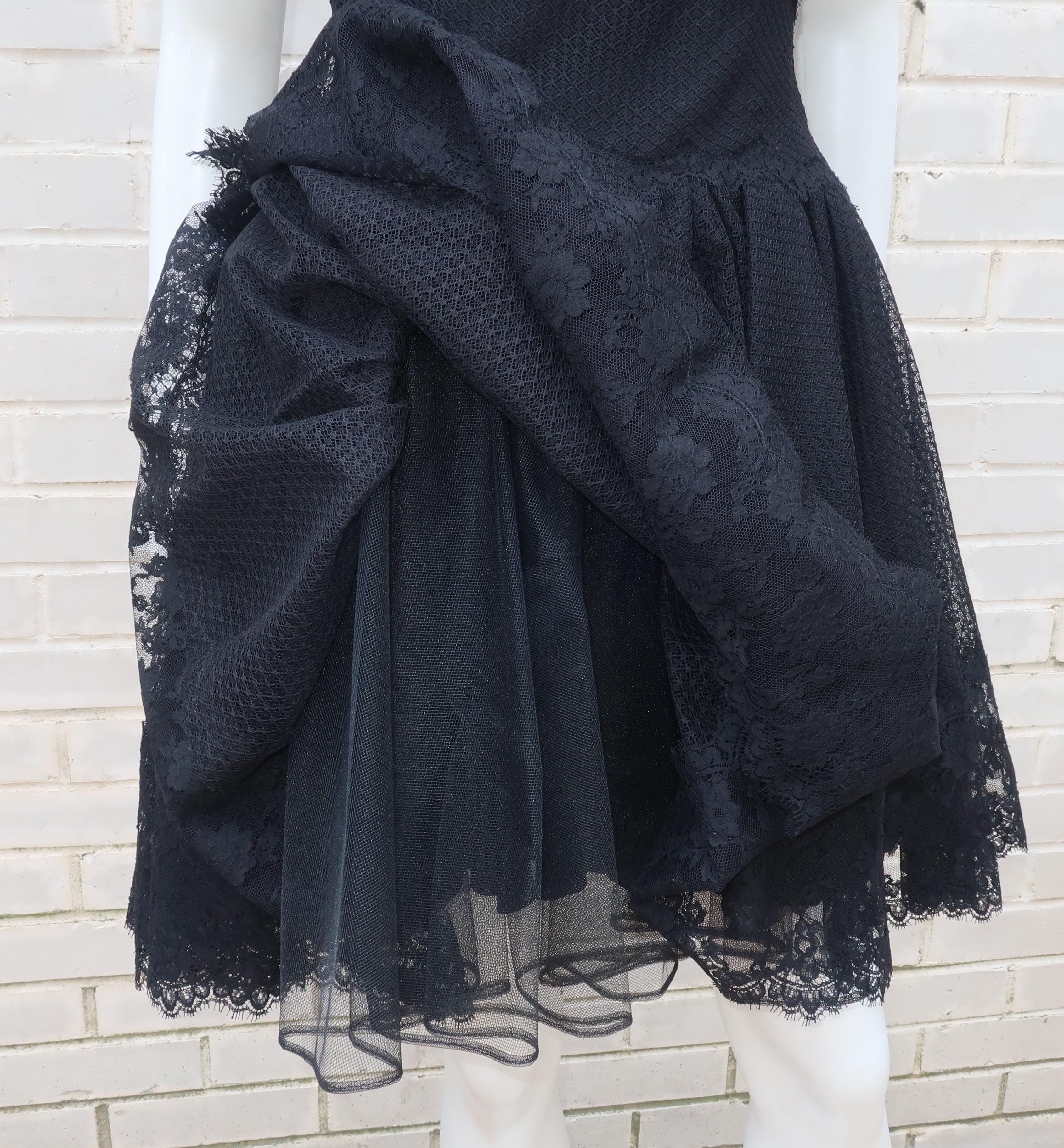 Stanley Platos Black Tulle and Lace Ballerina Cocktail Dress, 1980s   7