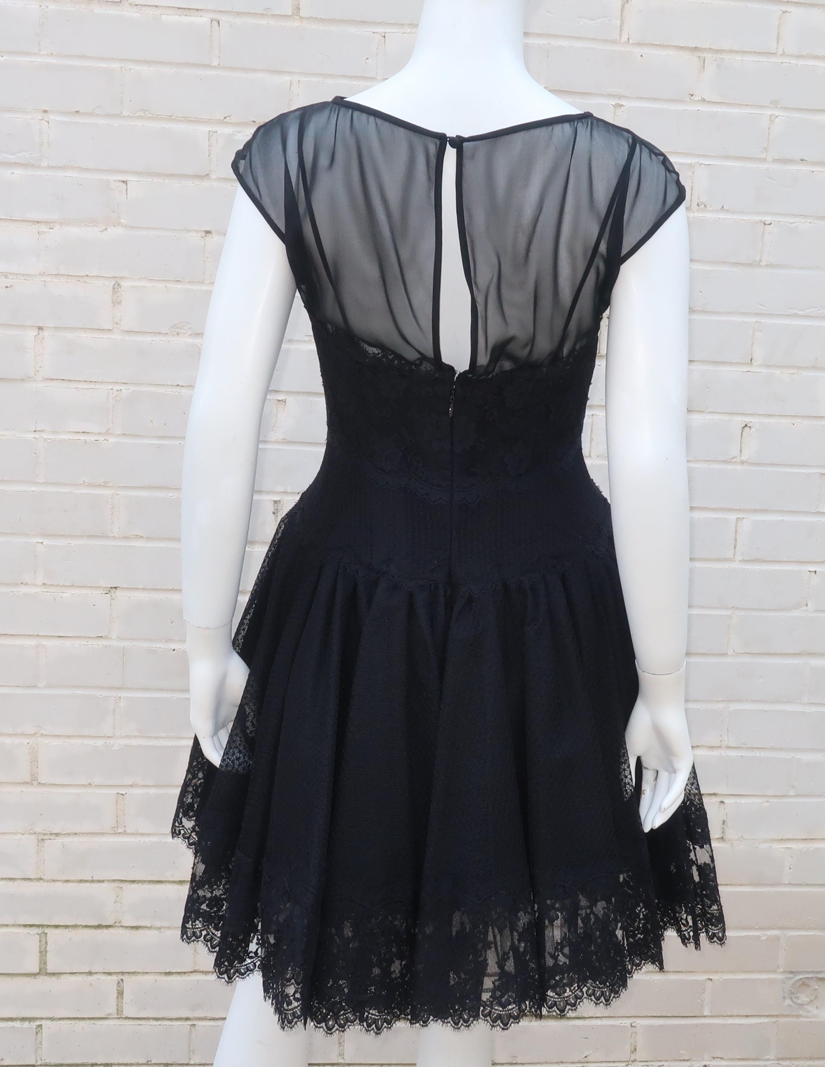 Stanley Platos Black Tulle and Lace Ballerina Cocktail Dress, 1980s   6