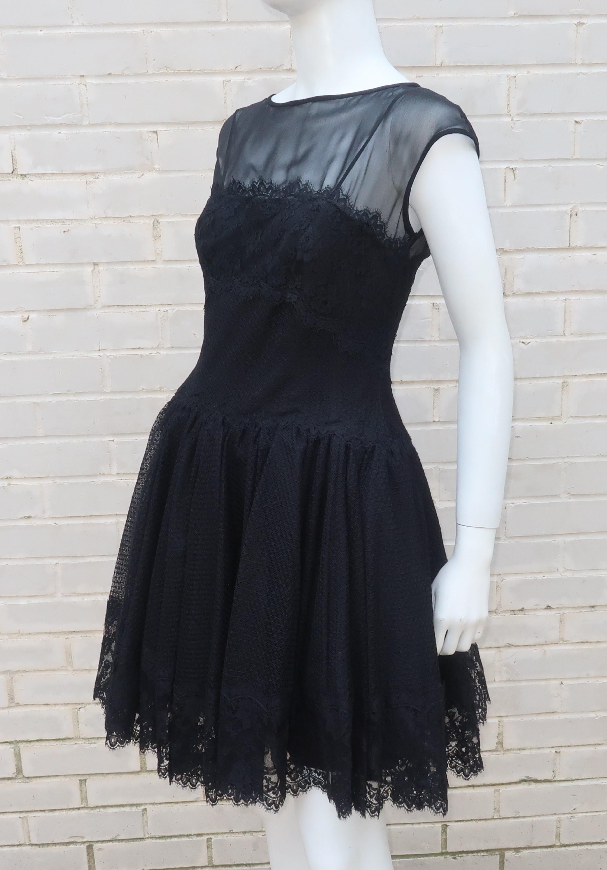 Stanley Platos Black Tulle and Lace Ballerina Cocktail Dress, 1980s   5