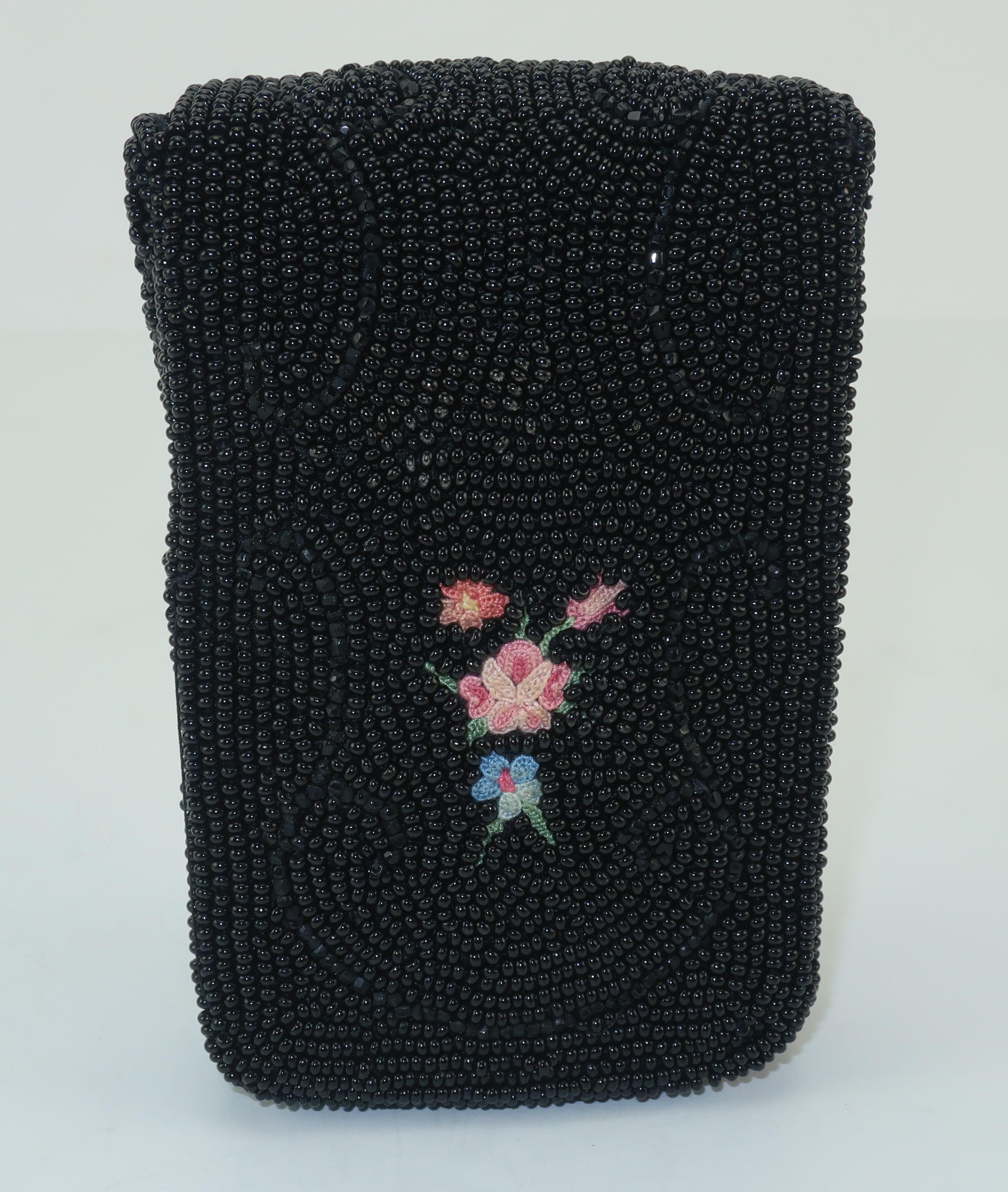 Women's 1950's French Black Beaded & Embroidered Cigarette Box Case